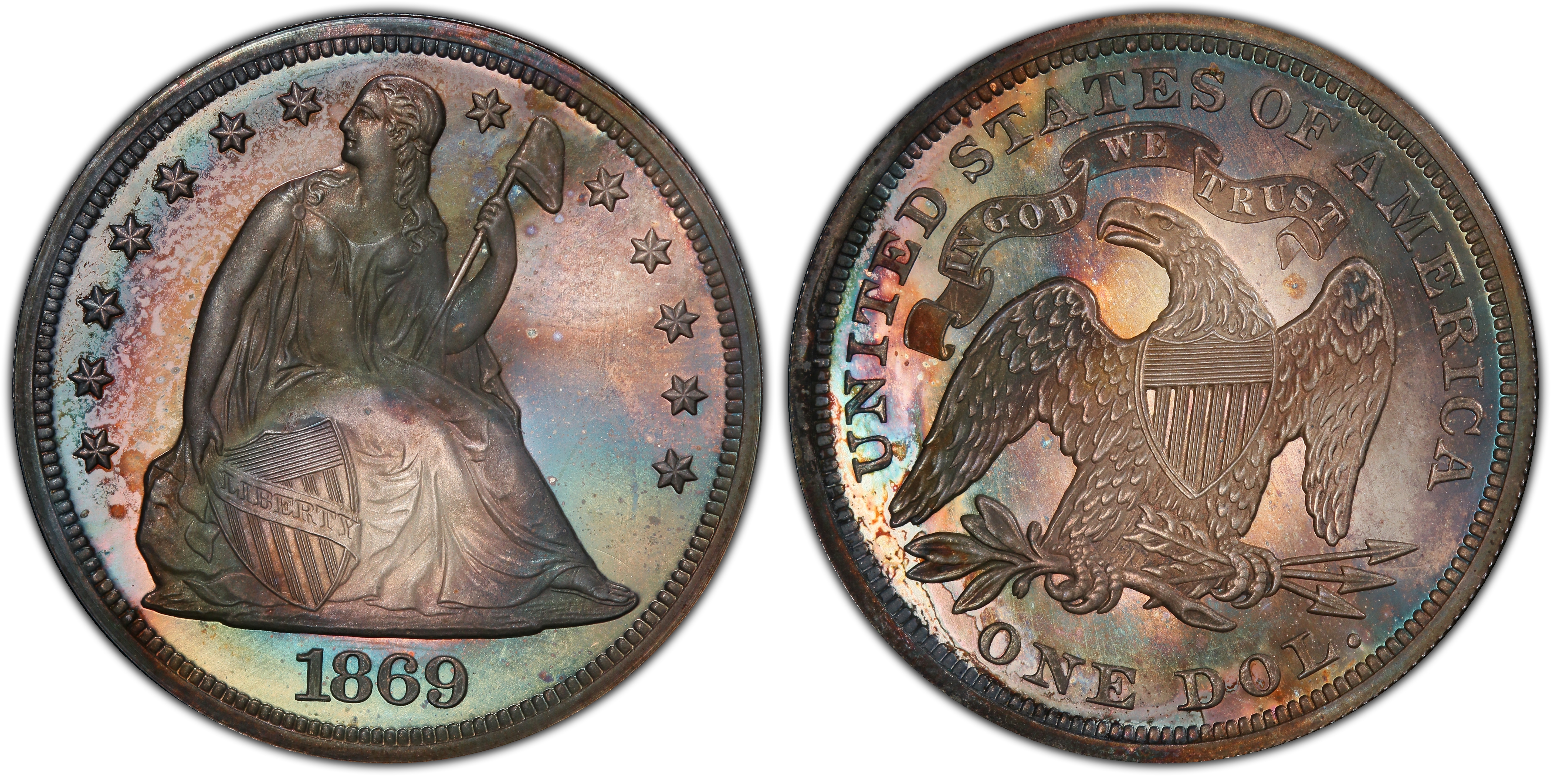 1869 1 Proof Liberty Seated Dollar PCGS CoinFacts