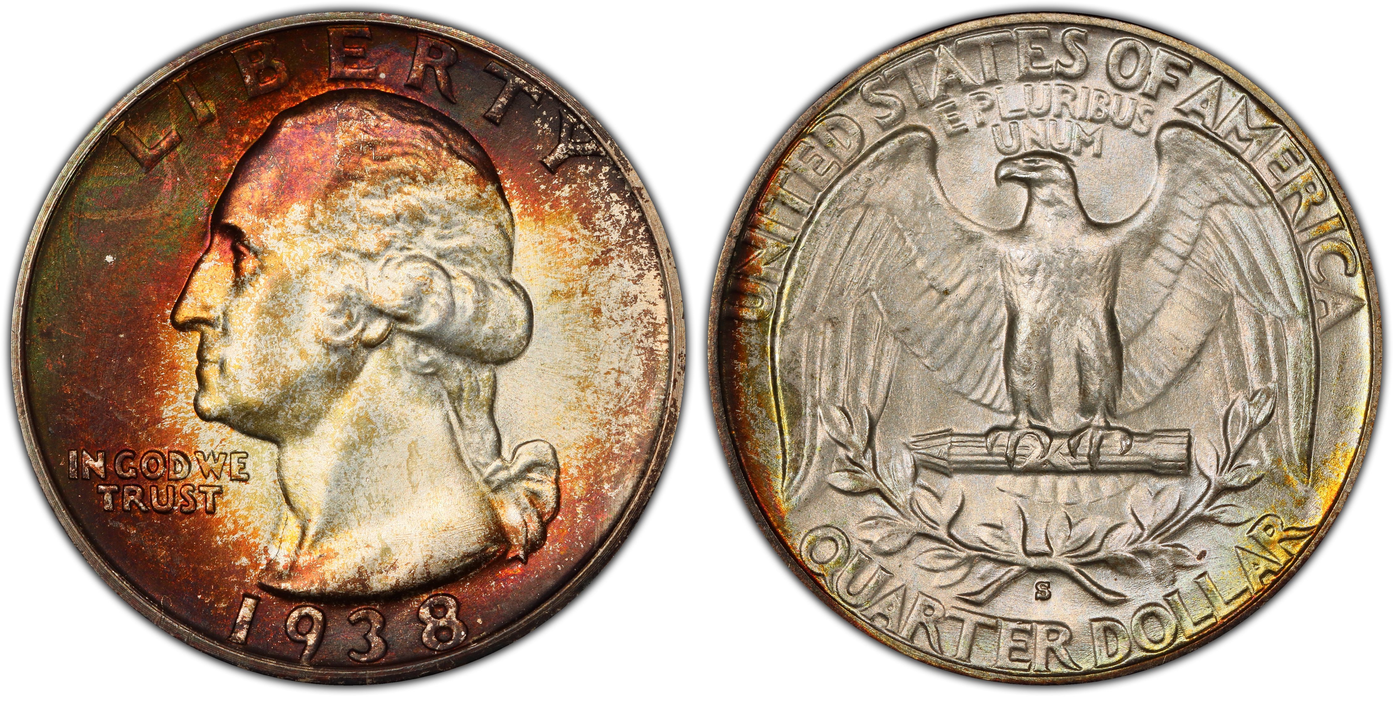 1938 S 25c Washington Silver Quarter US Coin Average Circulated