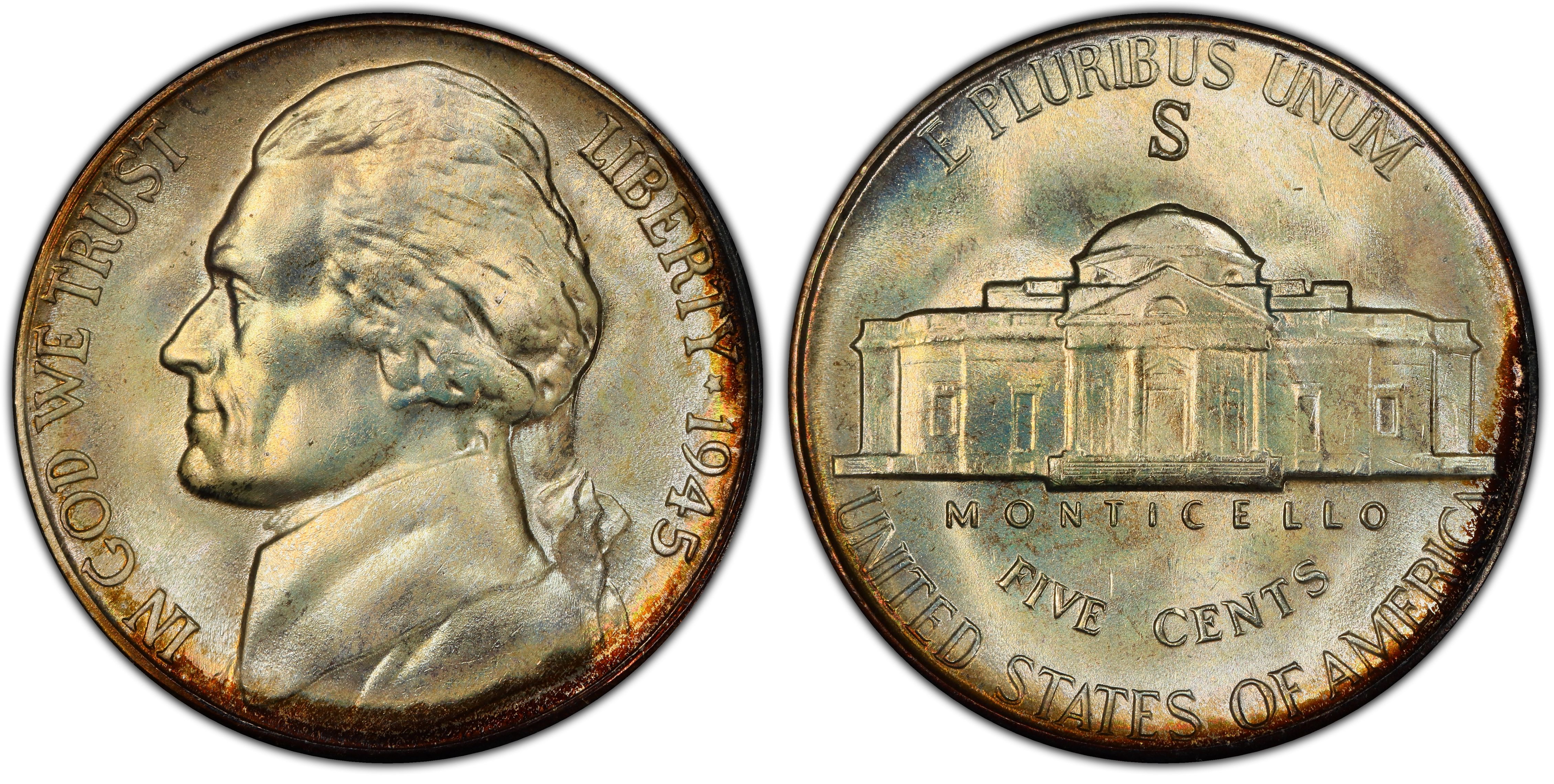 1945-P/D/S Jefferson Silver War Nickel 5C NGC MS65 3-Coin Set 
