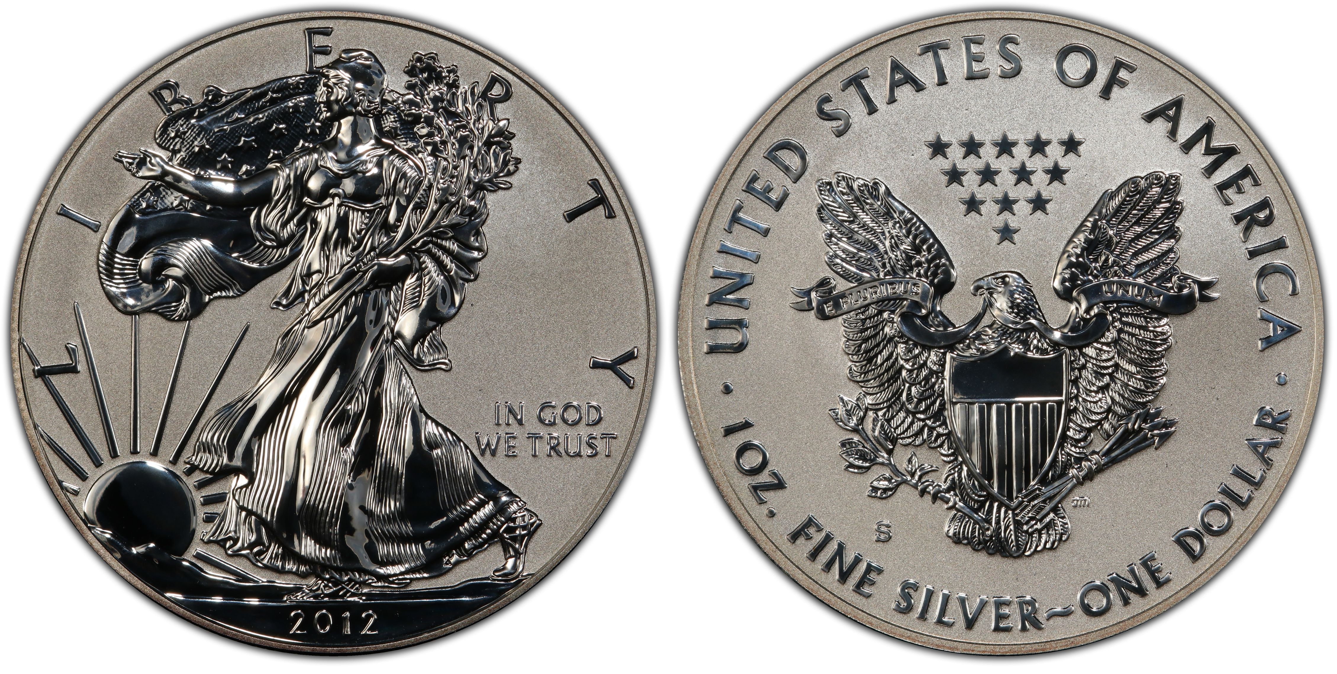 COA Proof 2012 S American Silver Eagle San Francisco Mint 75th Anniversary 2-Coin Set W/Box 