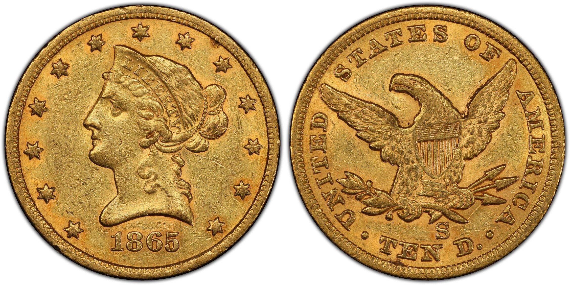 1865-S $10 (Regular Strike) Liberty Head $10 - PCGS CoinFacts