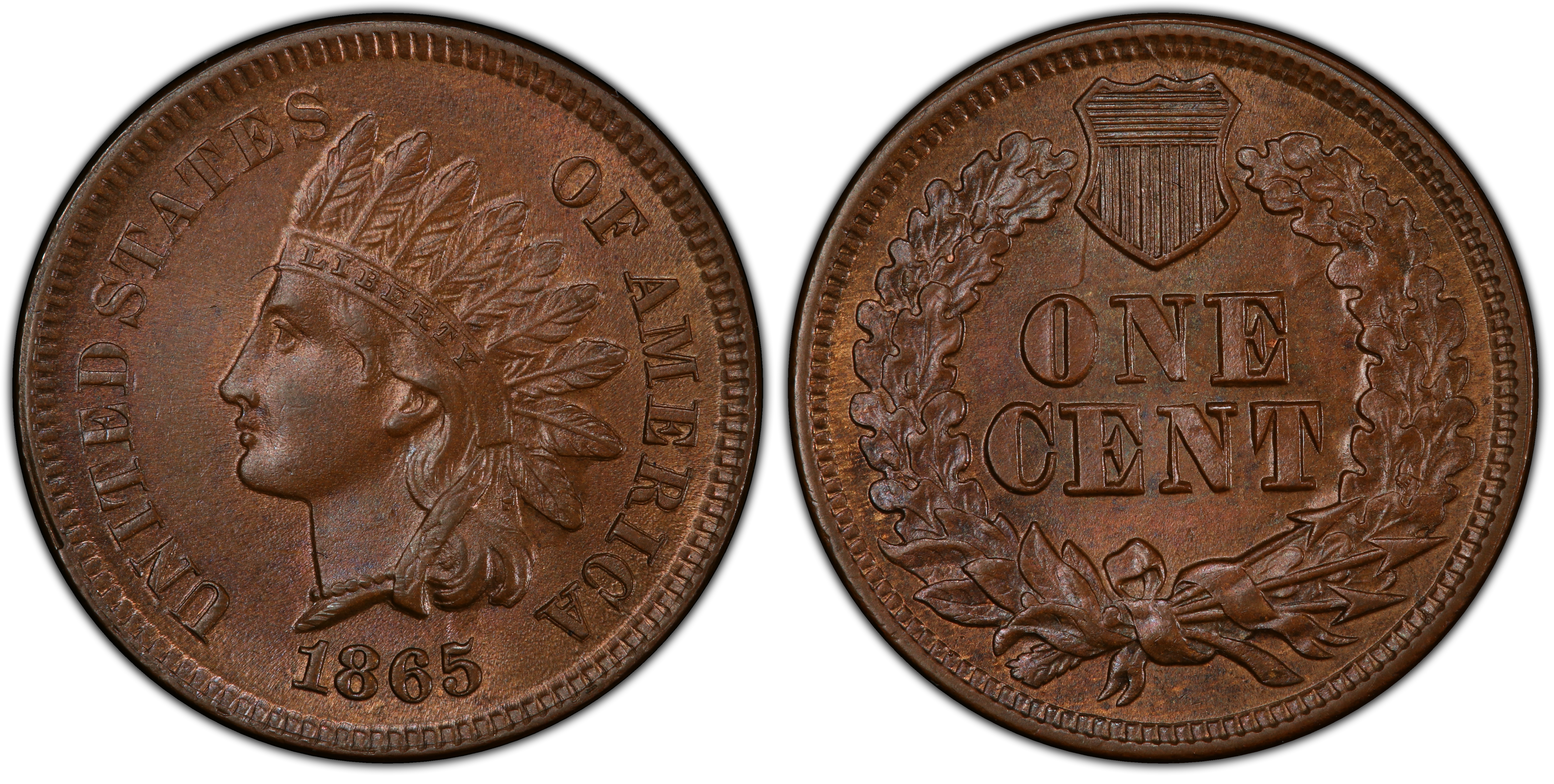 1865 1C Fancy 5 BN Regular Strike Indian Cent PCGS CoinFacts