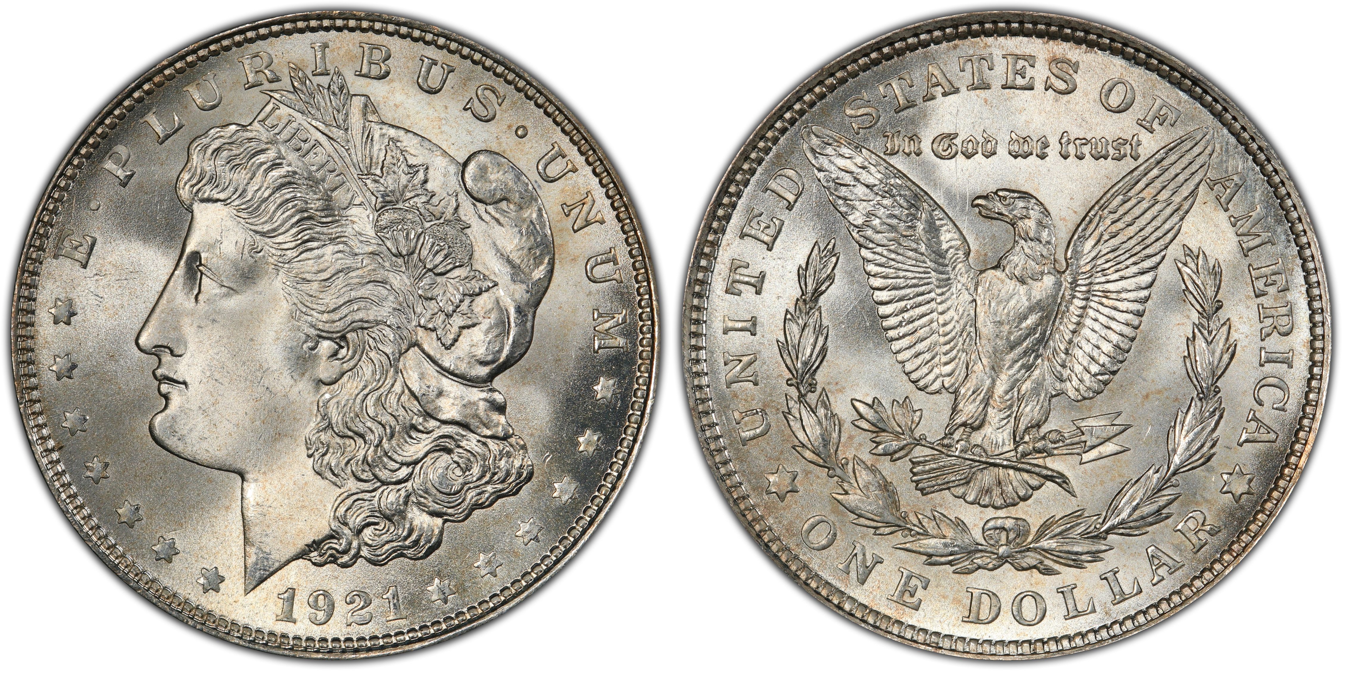 1921 Morgan Silver Dollar Coin U.S Lightly Toned at Top.