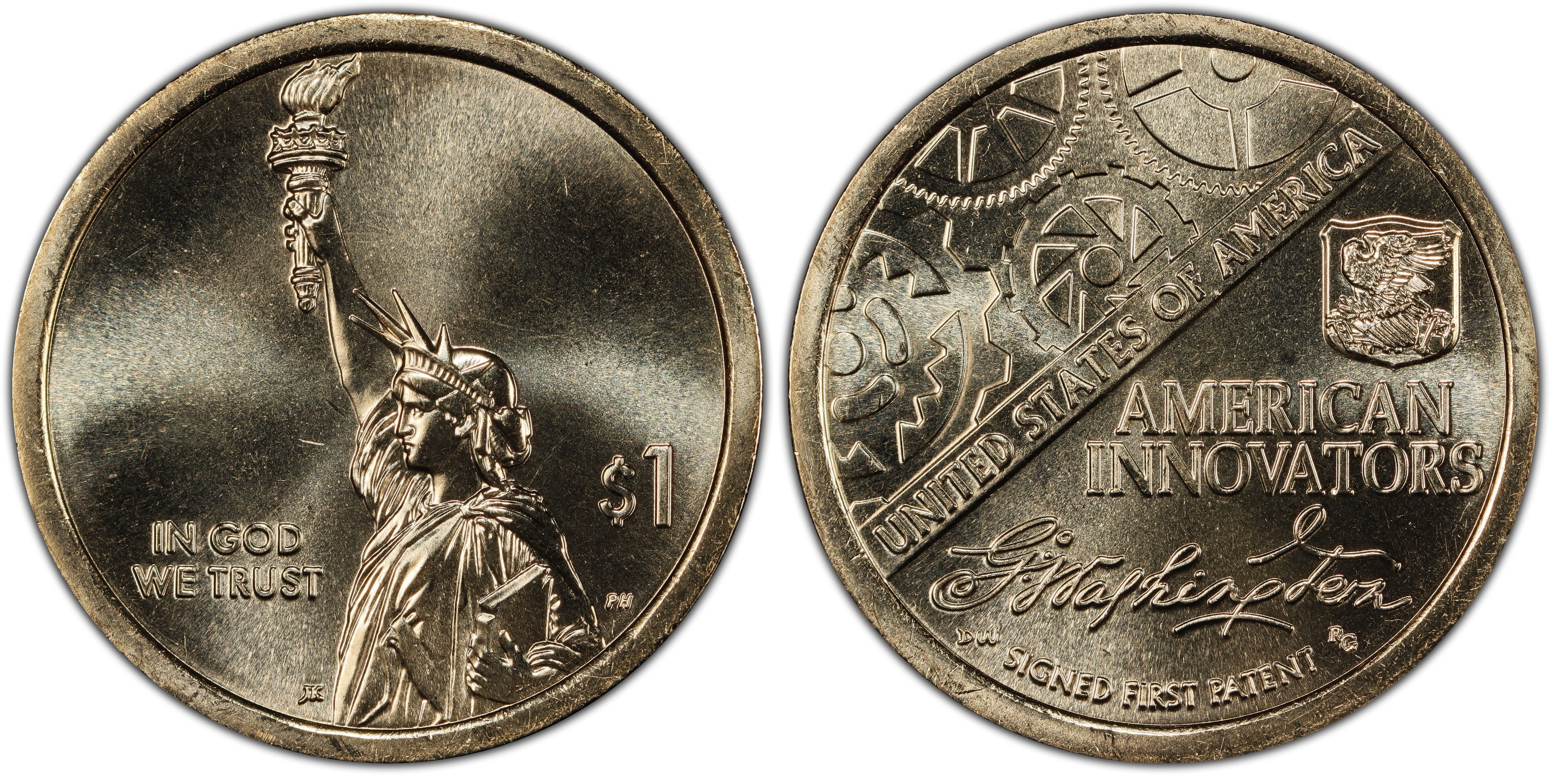 2018 P & D Innovation Dollar $1 NGC MS66 Washington Signed 1st Patent 2 Coin Set 