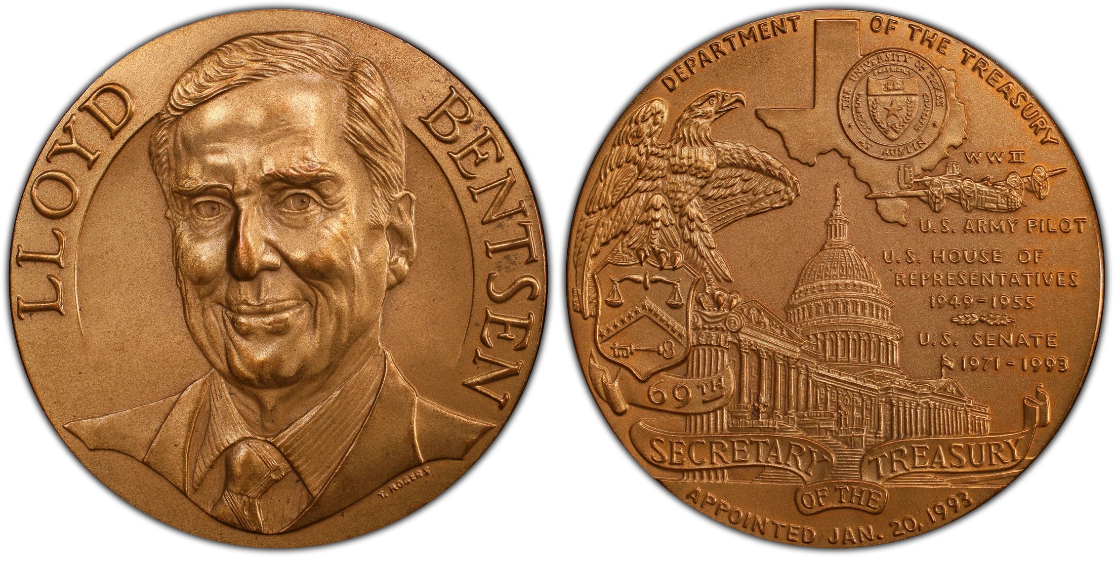 1993 Medal Lloyd Bentsen Bronze 76mm 69th Secretary Of The Treasury ...