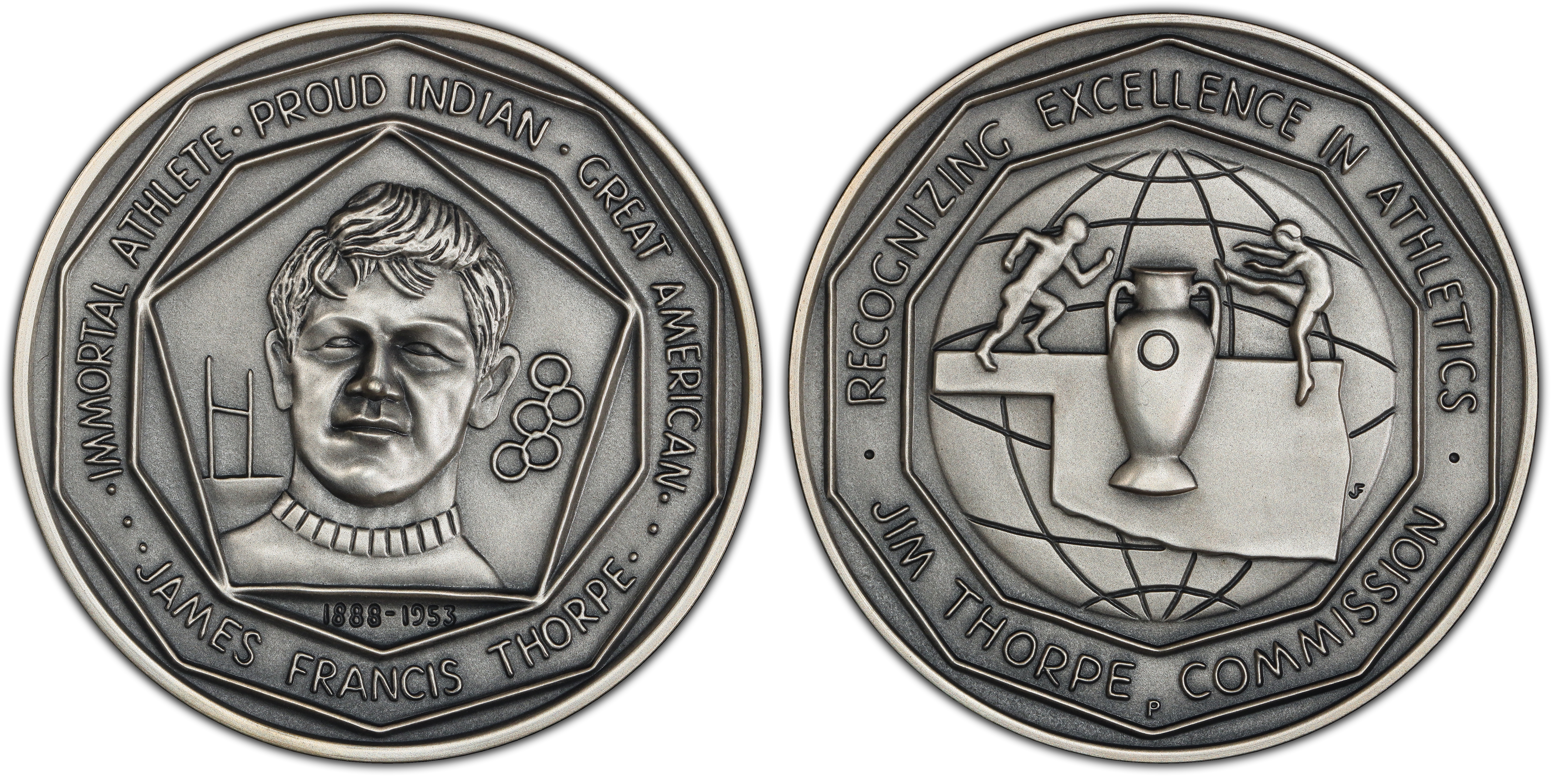 1973-P Medal D1973-3b Silver 76mm Jim Thorpe Memorial 1973-P Medal D1973-3b Silver 76mm Jim Thorpe Memorial