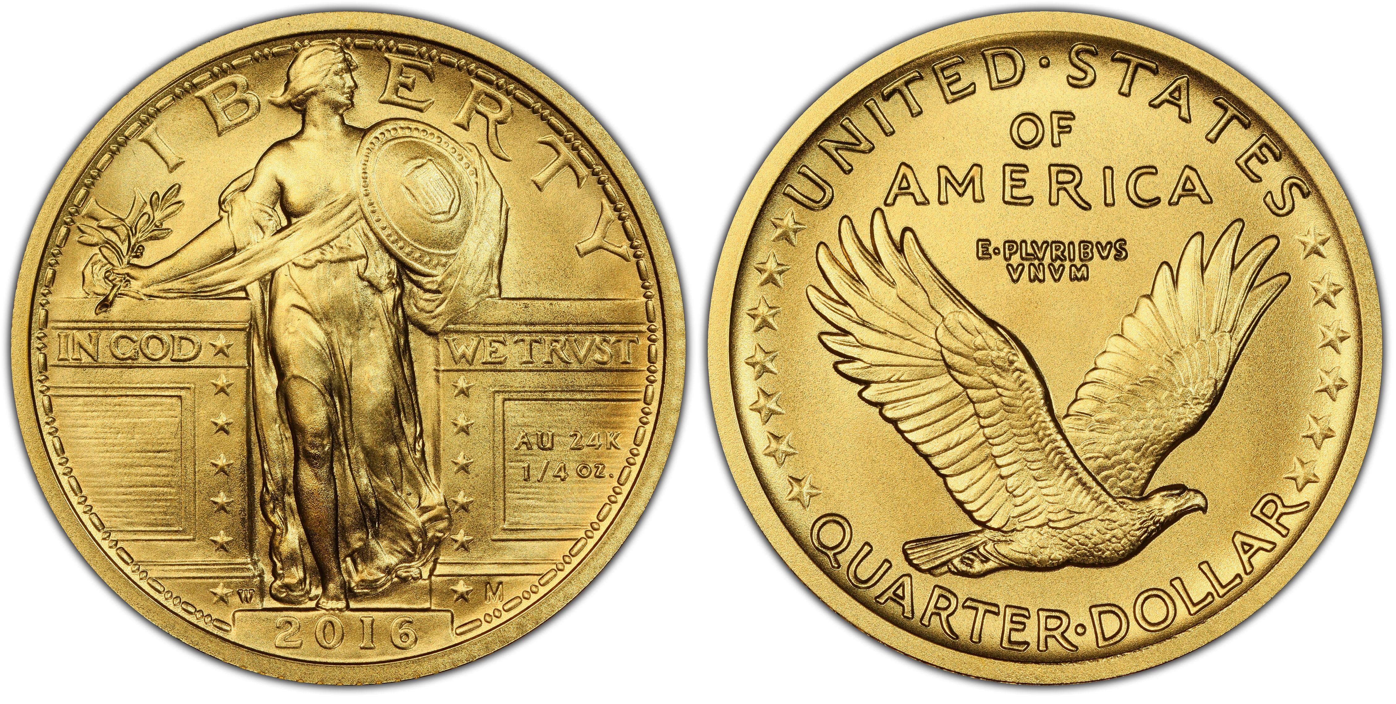 2016-W 25c Gold Standing Liberty Quarter Centennial 1/4 oz OGP & COA NO COINS 