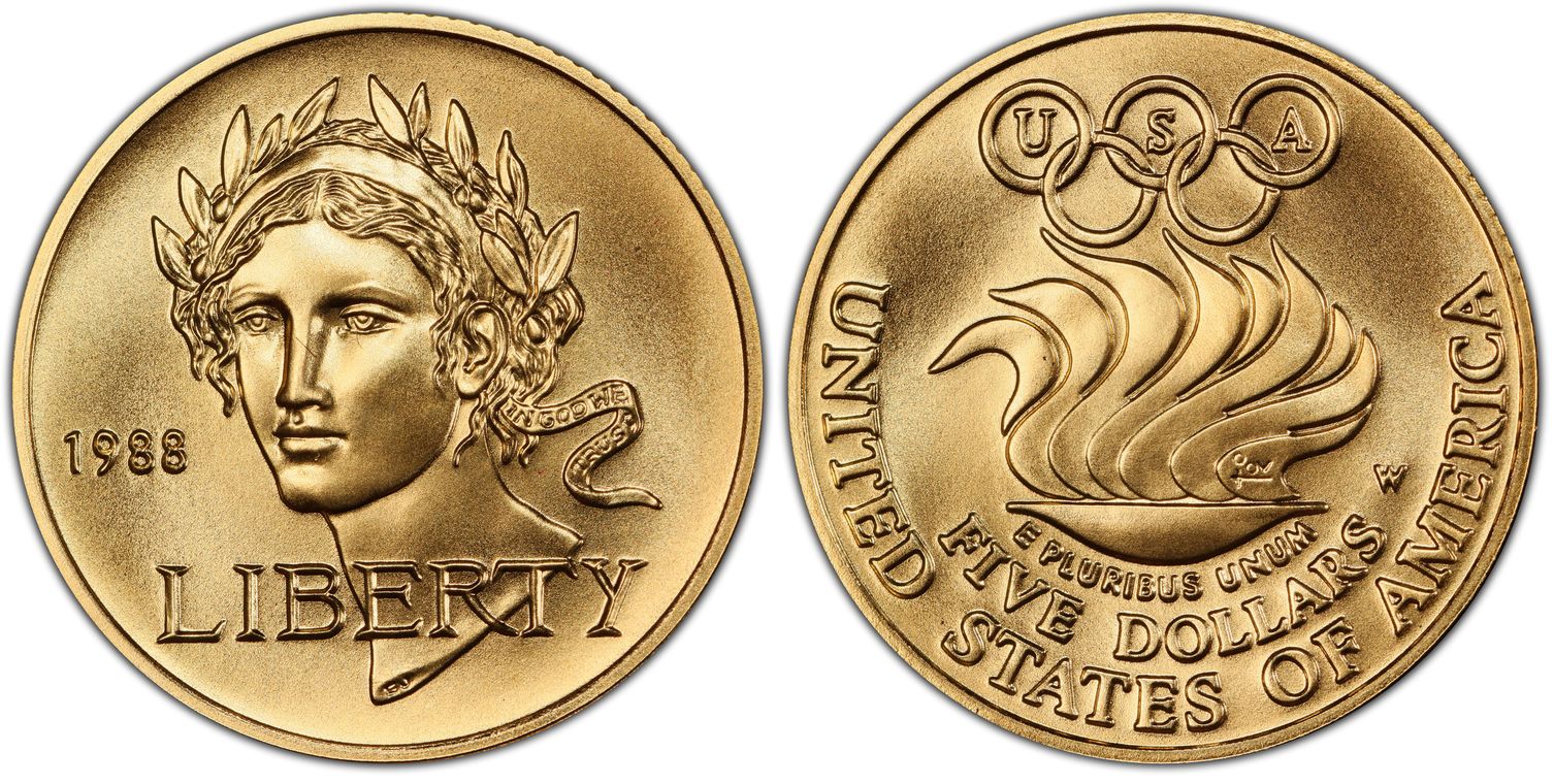 1988 W $5 Seoul Olympiad Commemorative Gold Coin BU Choice Uncirculated 