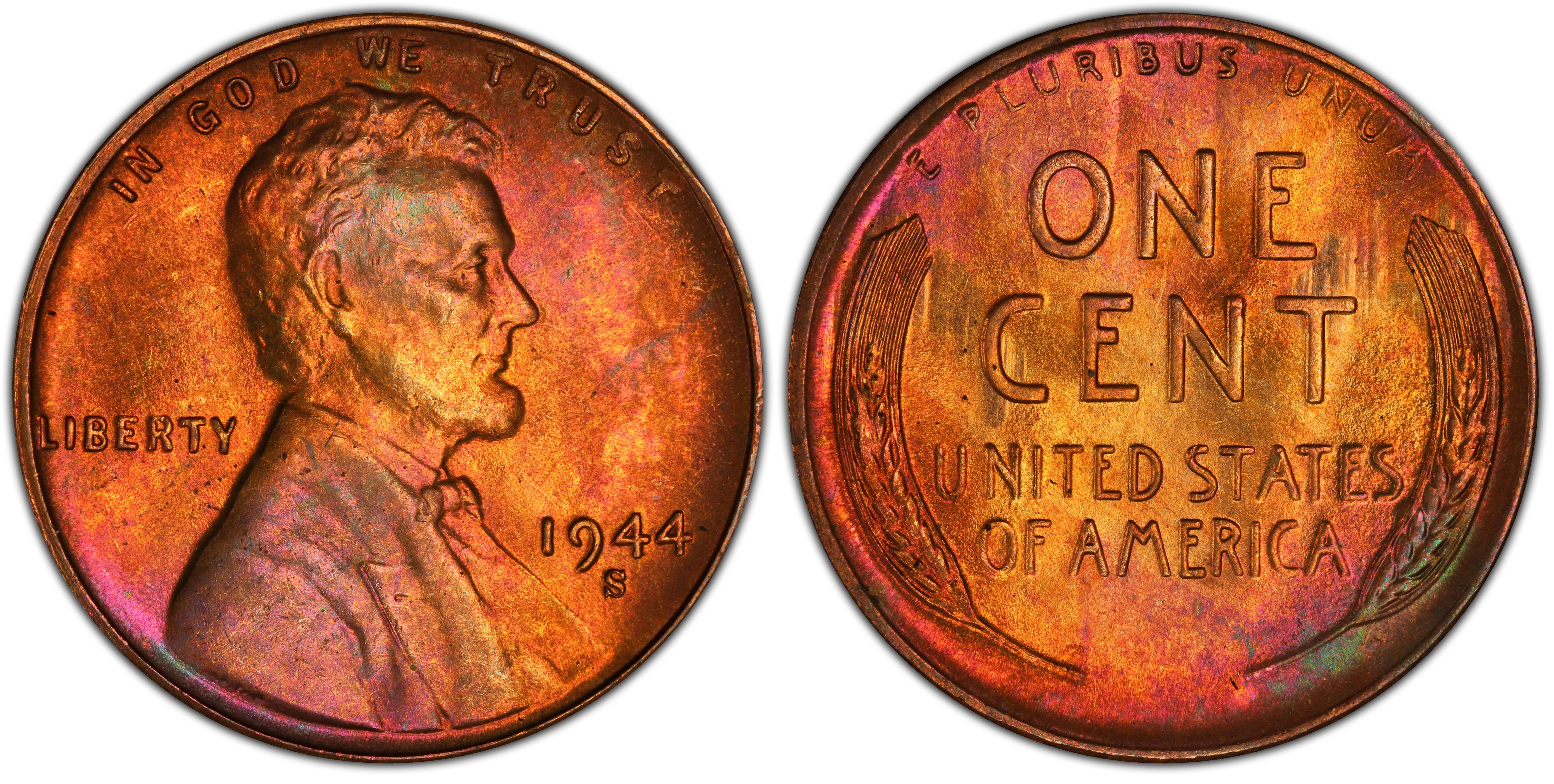 1944-S 1C, RB (Regular Strike) Lincoln Cent (Wheat Reverse) - PCGS