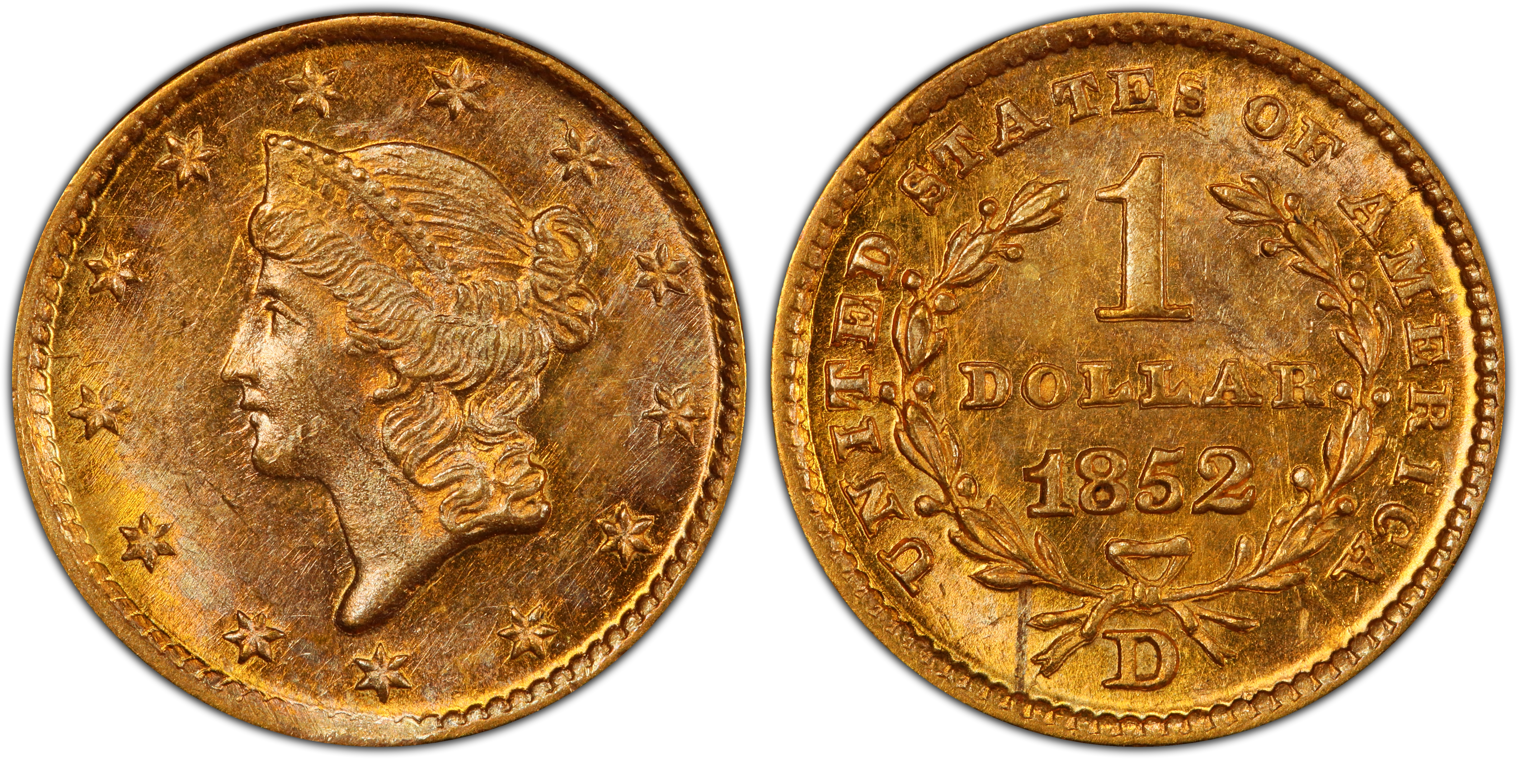 1852 D G 1 Regular Strike Gold Dollar PCGS CoinFacts