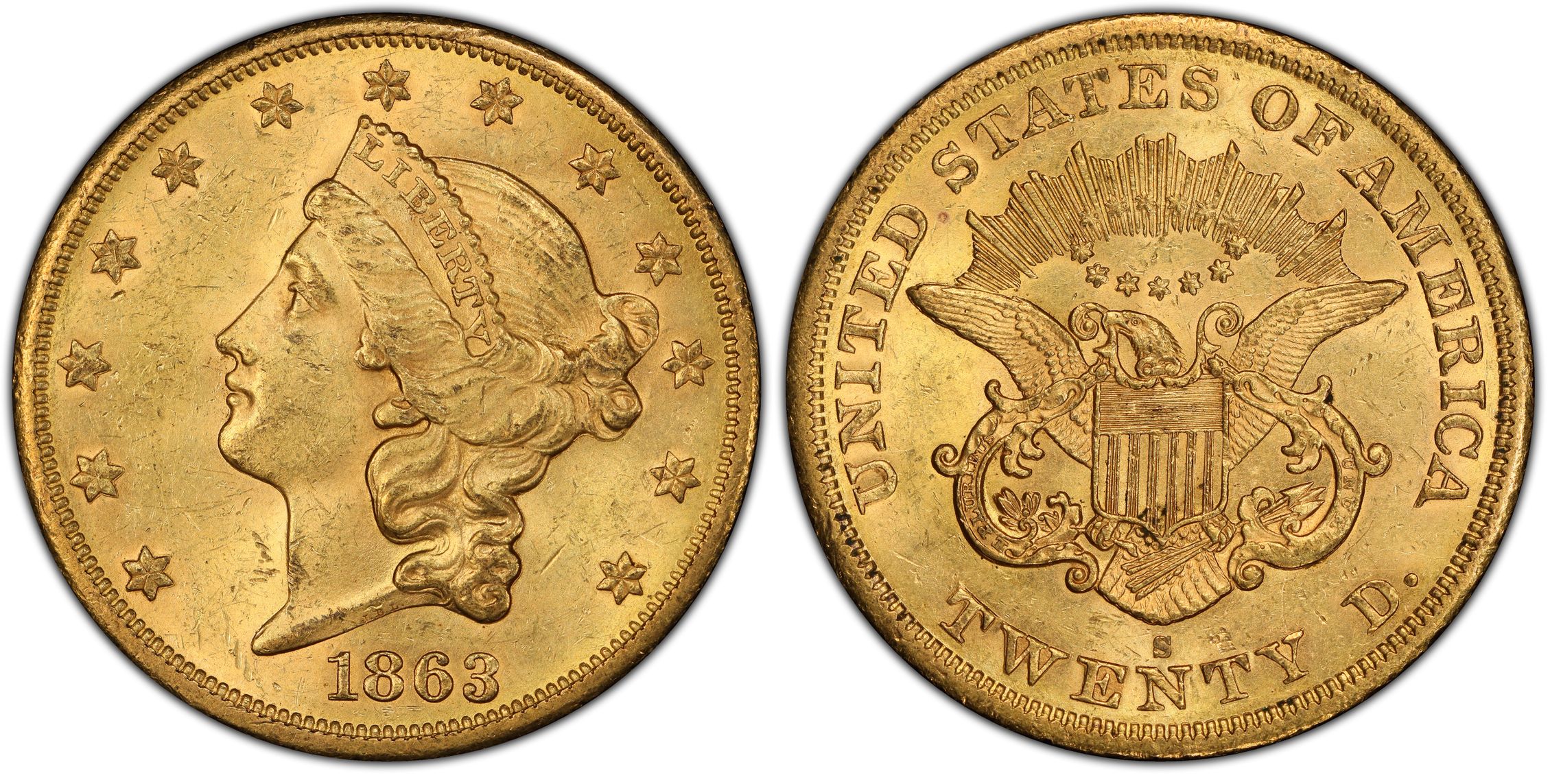 1863-s $20 (regular Strike) Liberty Head $20 - Pcgs Coinfacts