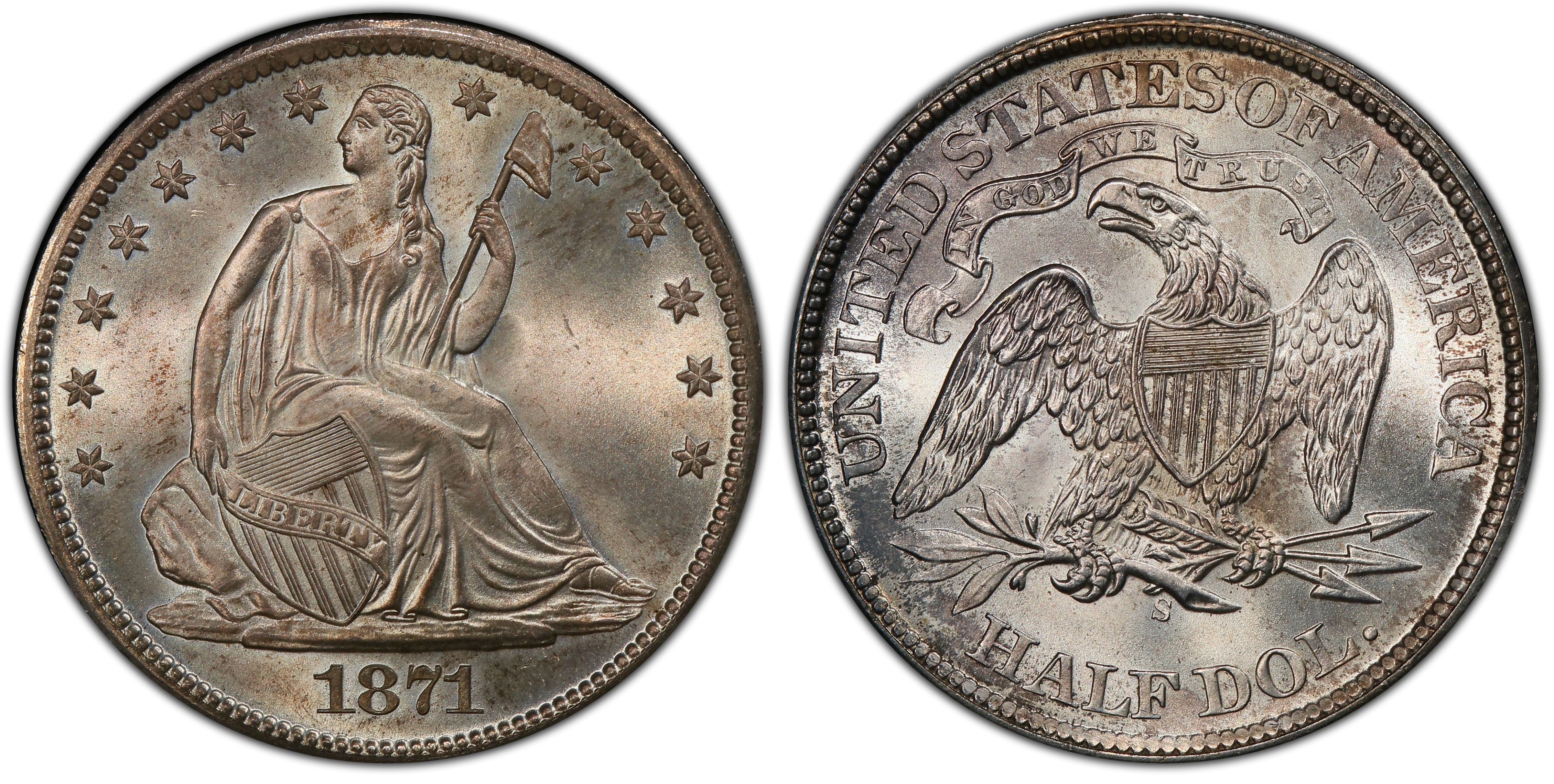 1871-S 50C (Regular Strike) Liberty Seated Half Dollar - PCGS