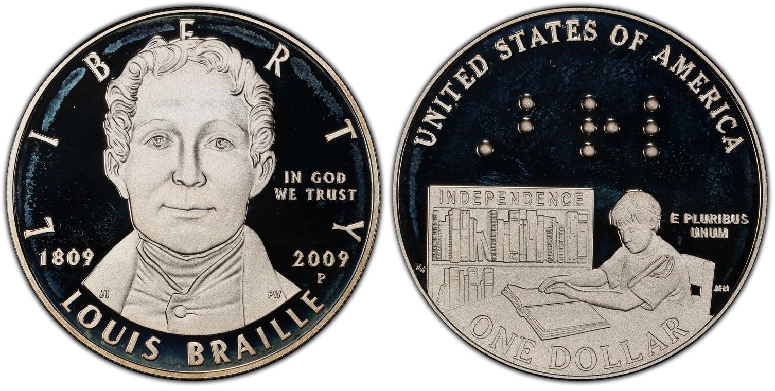 2009 P $1 Louis Braille Commemorative Silver Dollar Coin BU Choice Uncirculated 
