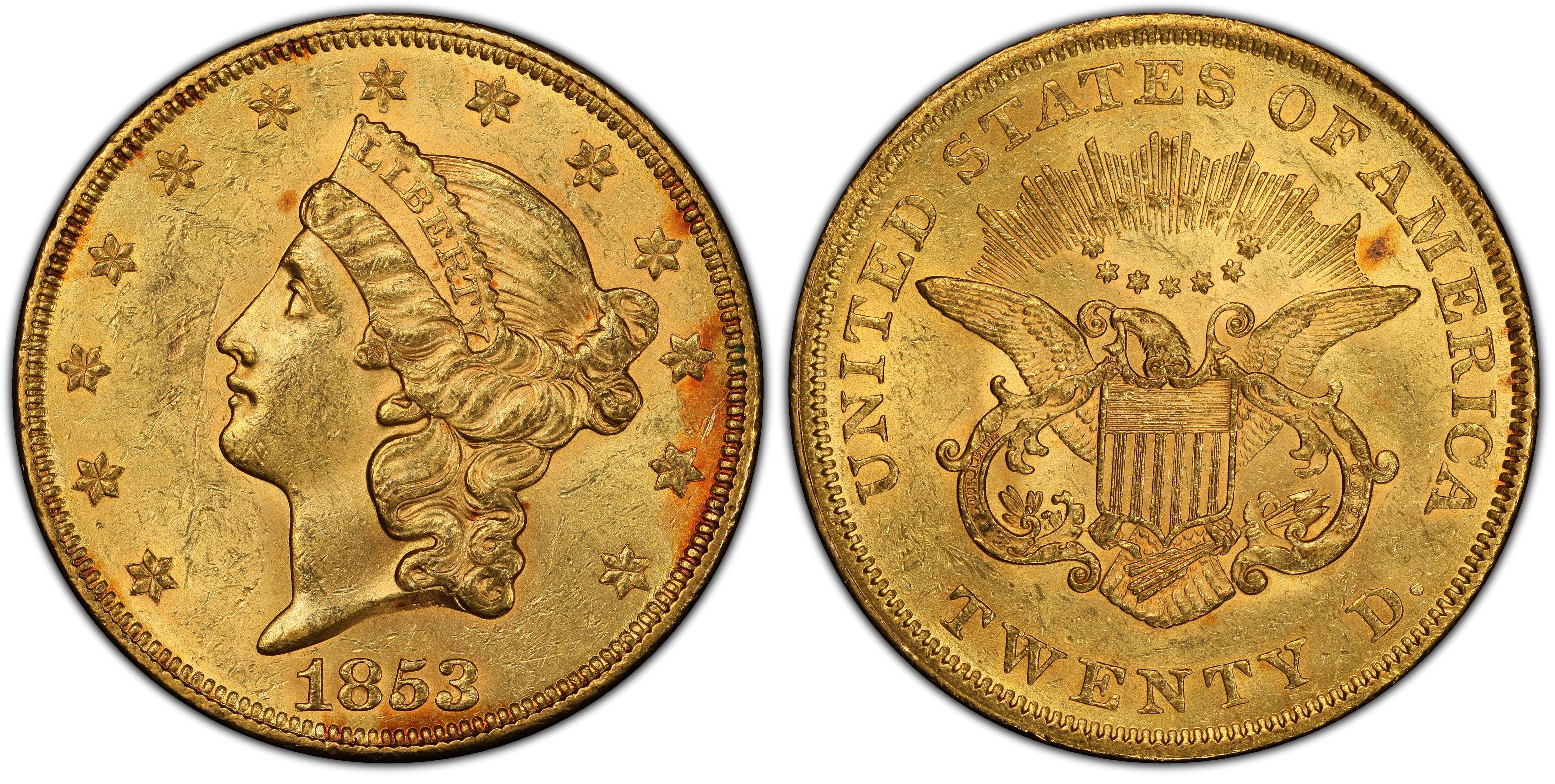 1853/'2' $20 (Regular Strike) Liberty Head $20 - PCGS CoinFacts