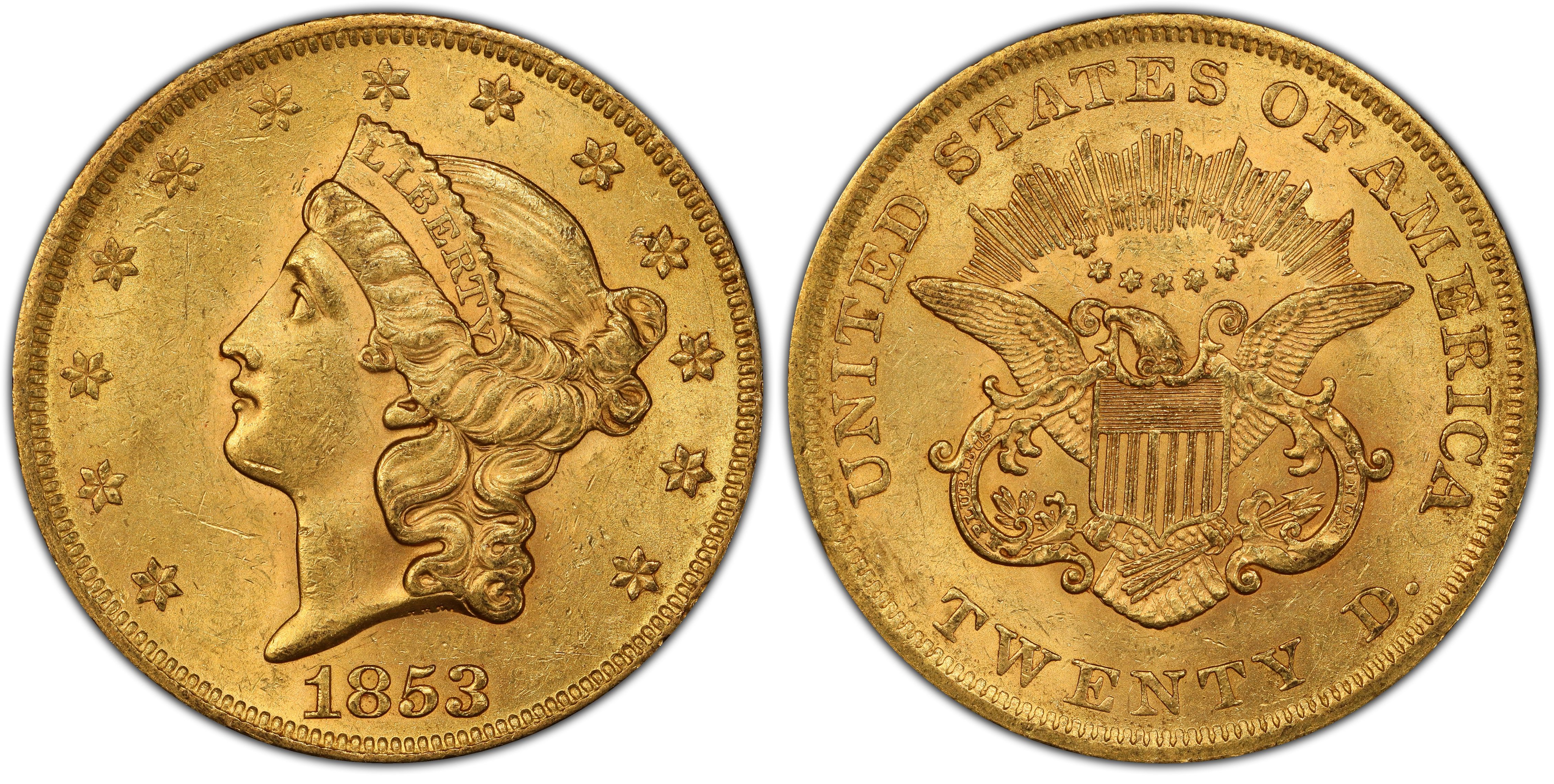 1853/'2' $20 (Regular Strike) Liberty Head $20 - PCGS CoinFacts