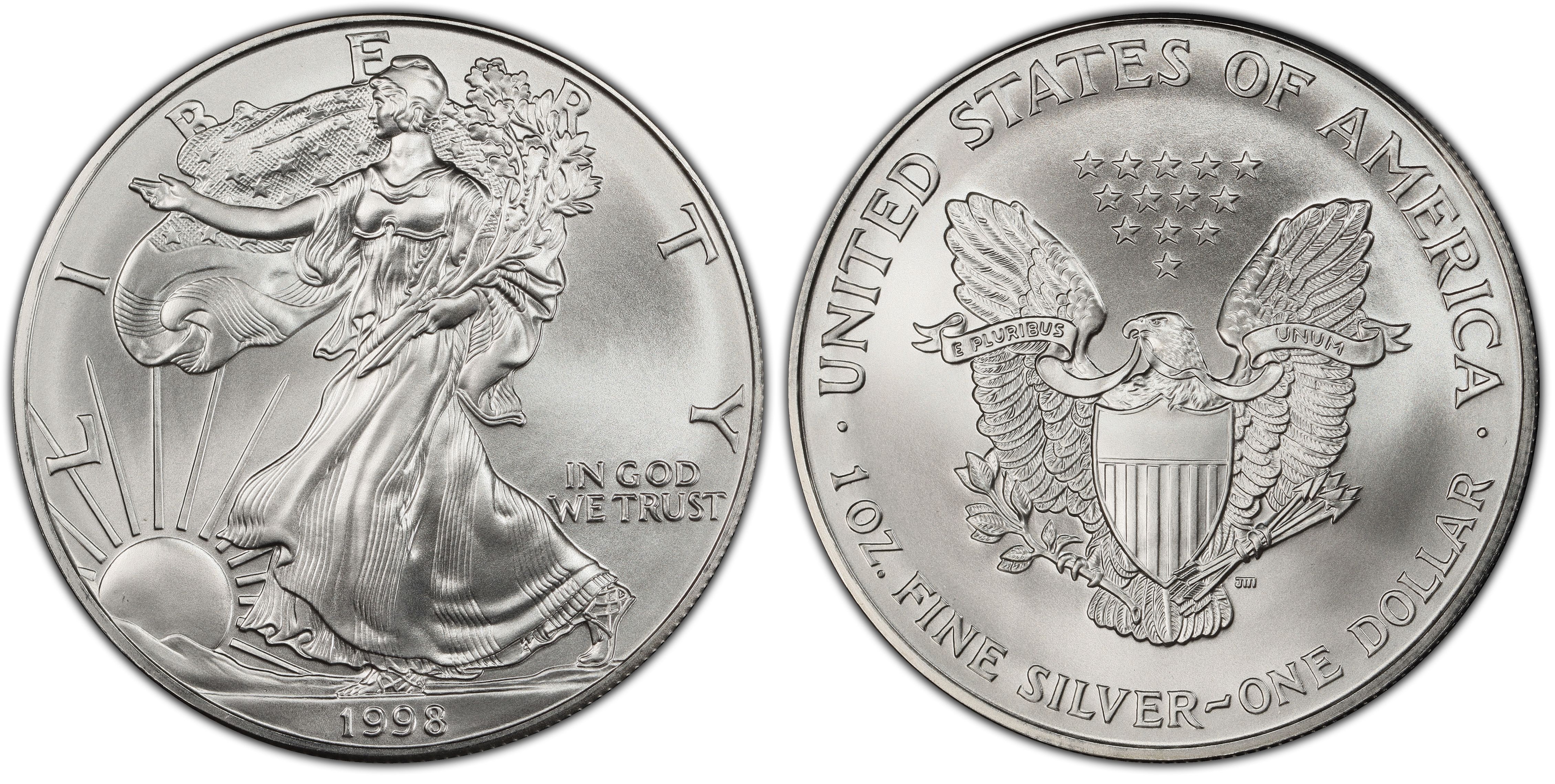 1998 1 oz American Silver Eagle Gem Uncirculated Coin by CoinFolio $1 GEMUNC PCGS 
