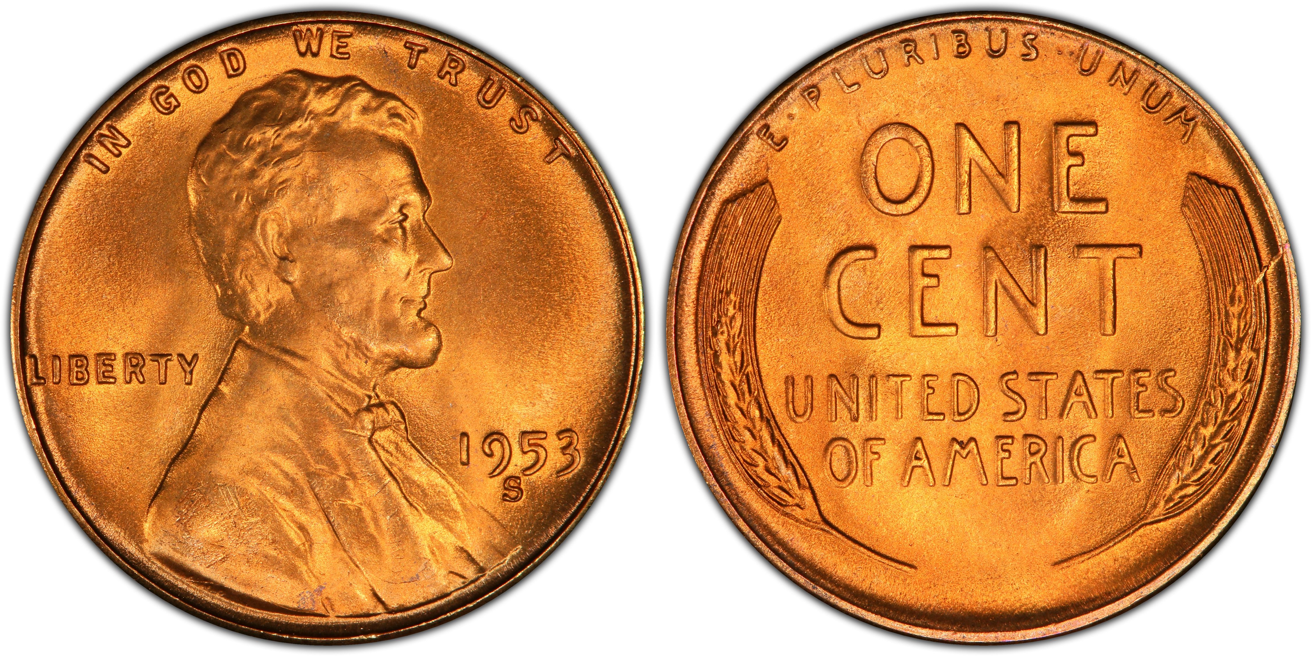 1953-S 1C, RD (Regular Strike) Lincoln Cent (Wheat Reverse) - PCGS