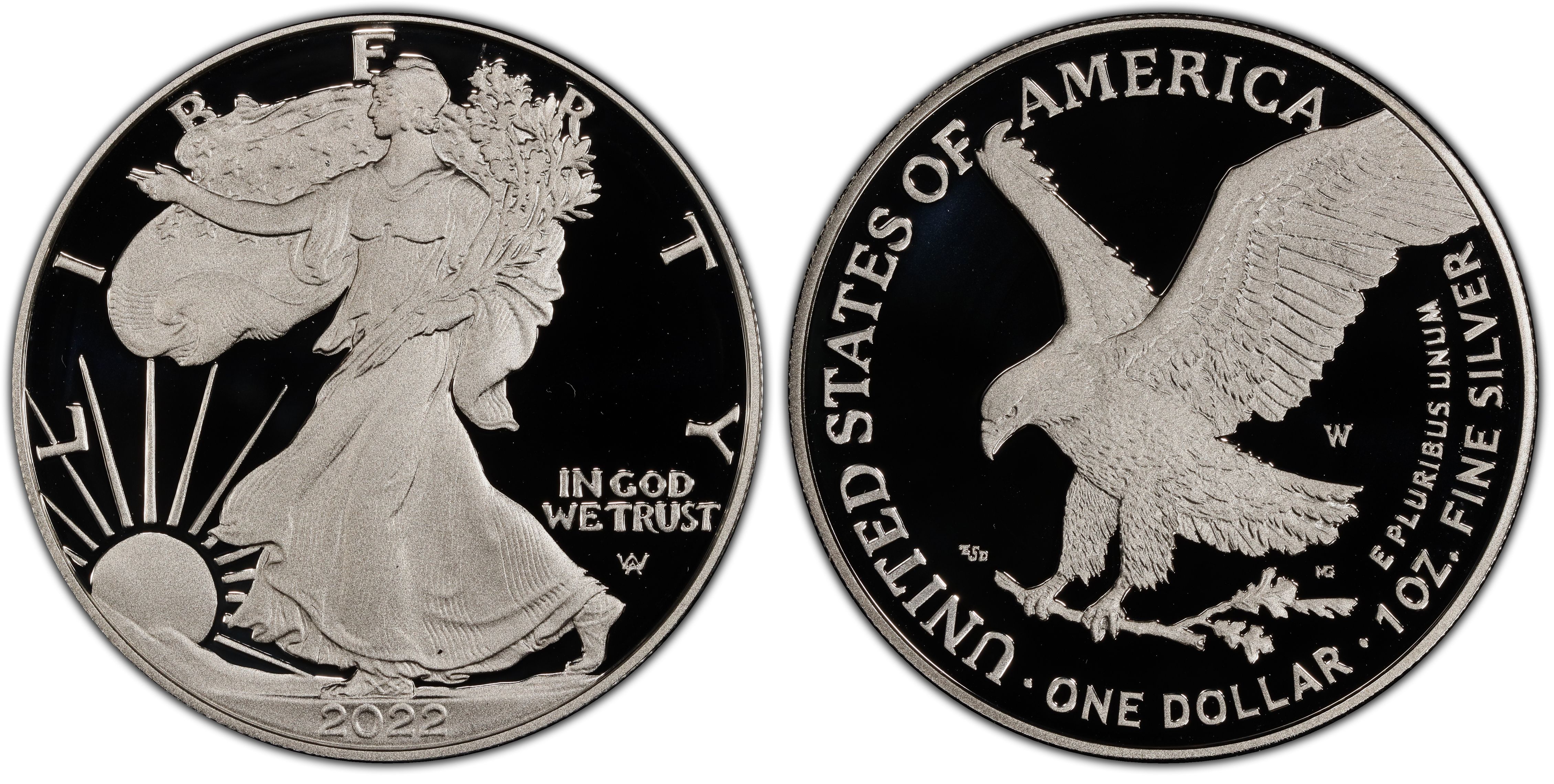 2022W 1 Silver Eagle First Day of Issue, DCAM (Proof) Silver Eagles