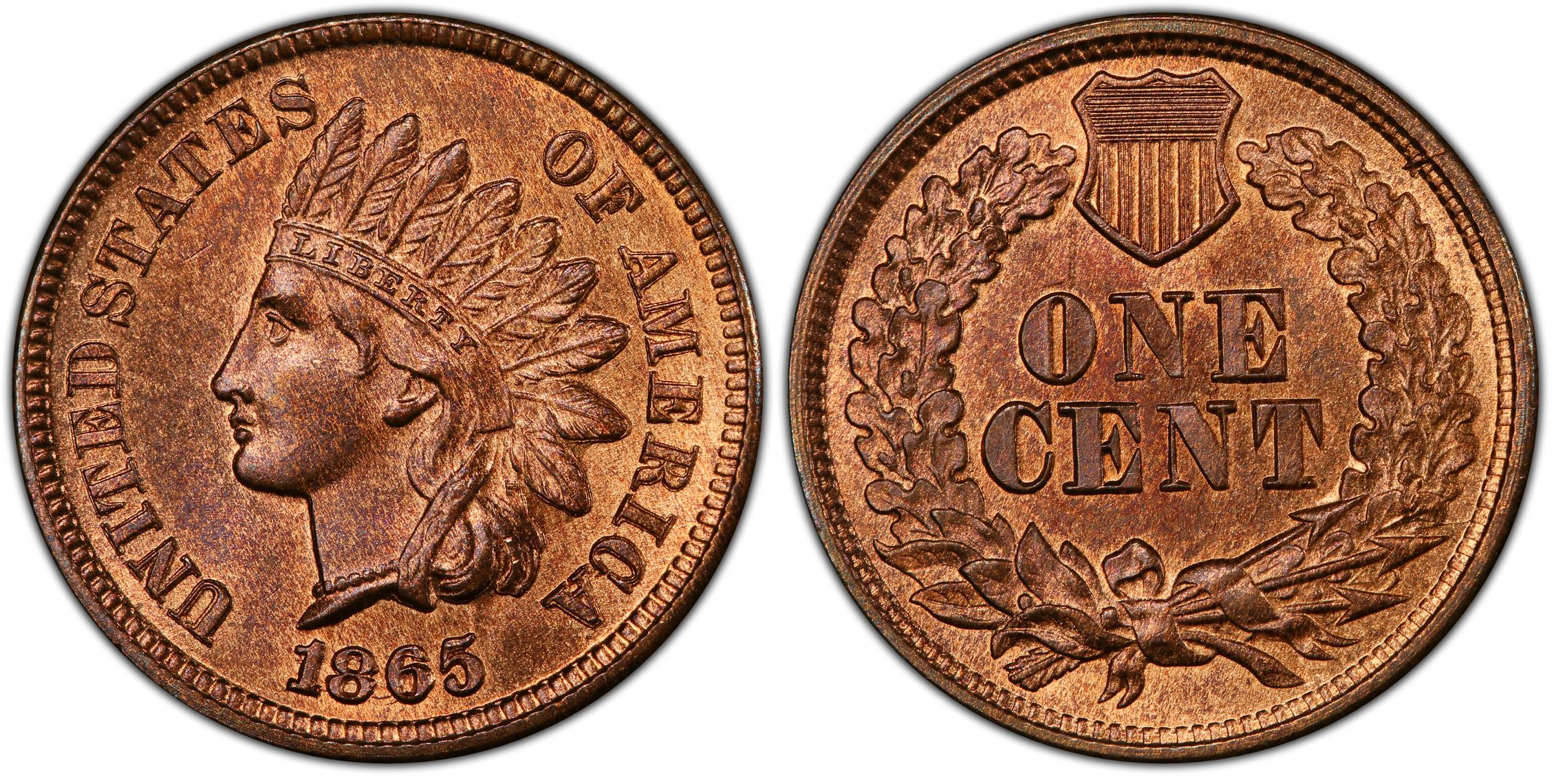 1865 1C RPD FS-303, S-3 Plain 5, RB (Regular Strike) Indian Cent - PCGS ...