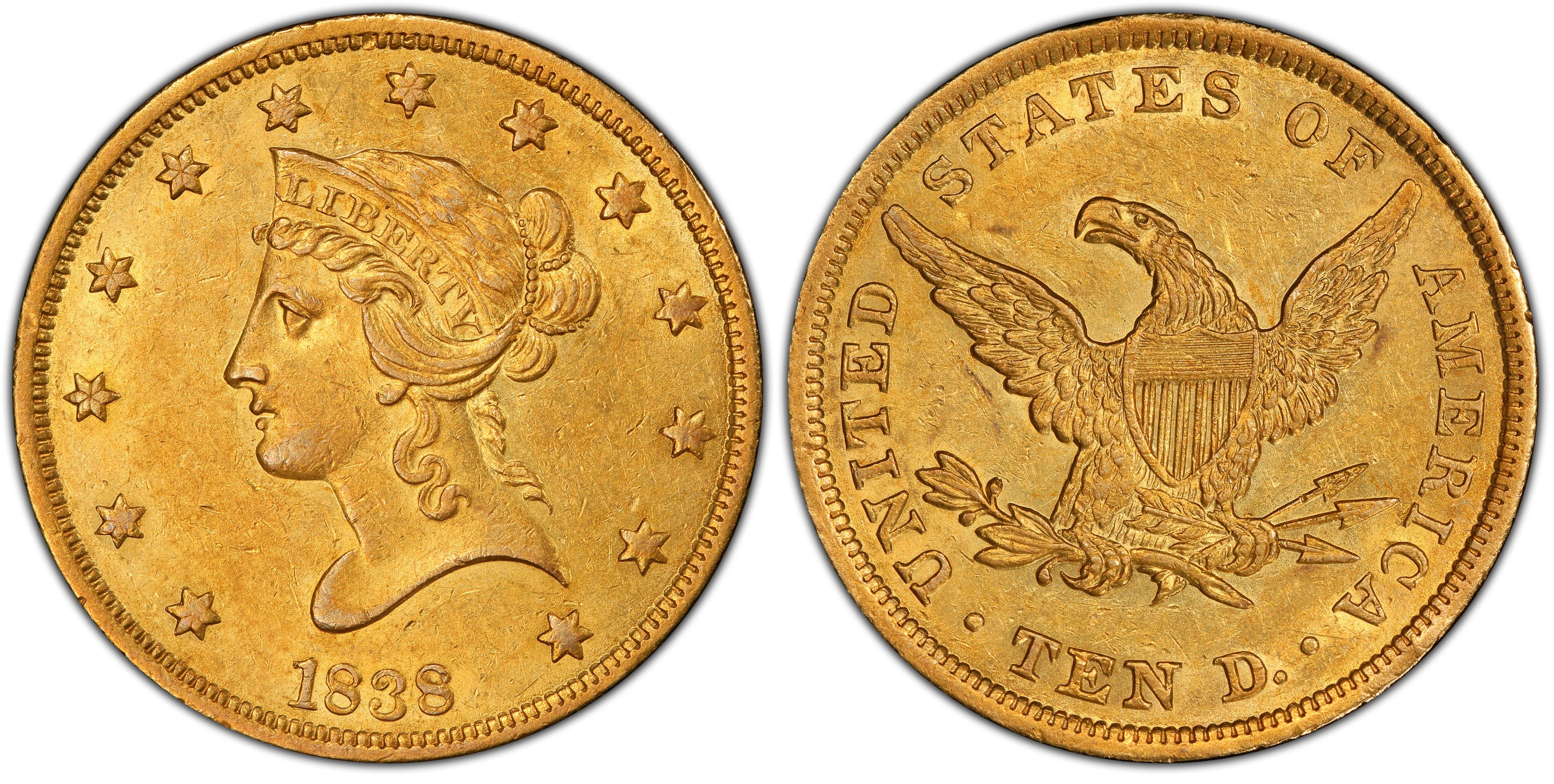 1838 $10 (Regular Strike) Liberty Head $10 - PCGS CoinFacts