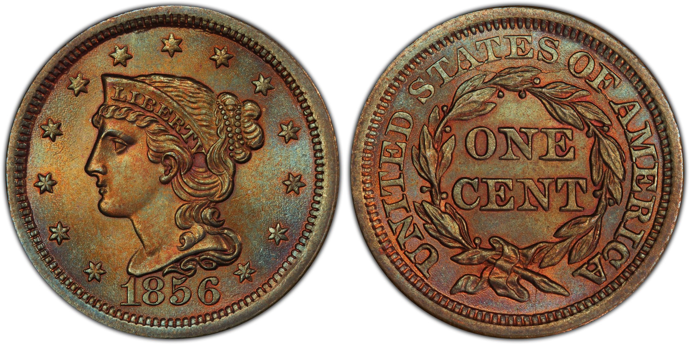 1856 1C Upright 5, BN (Regular Strike) Braided Hair Cent - PCGS CoinFacts