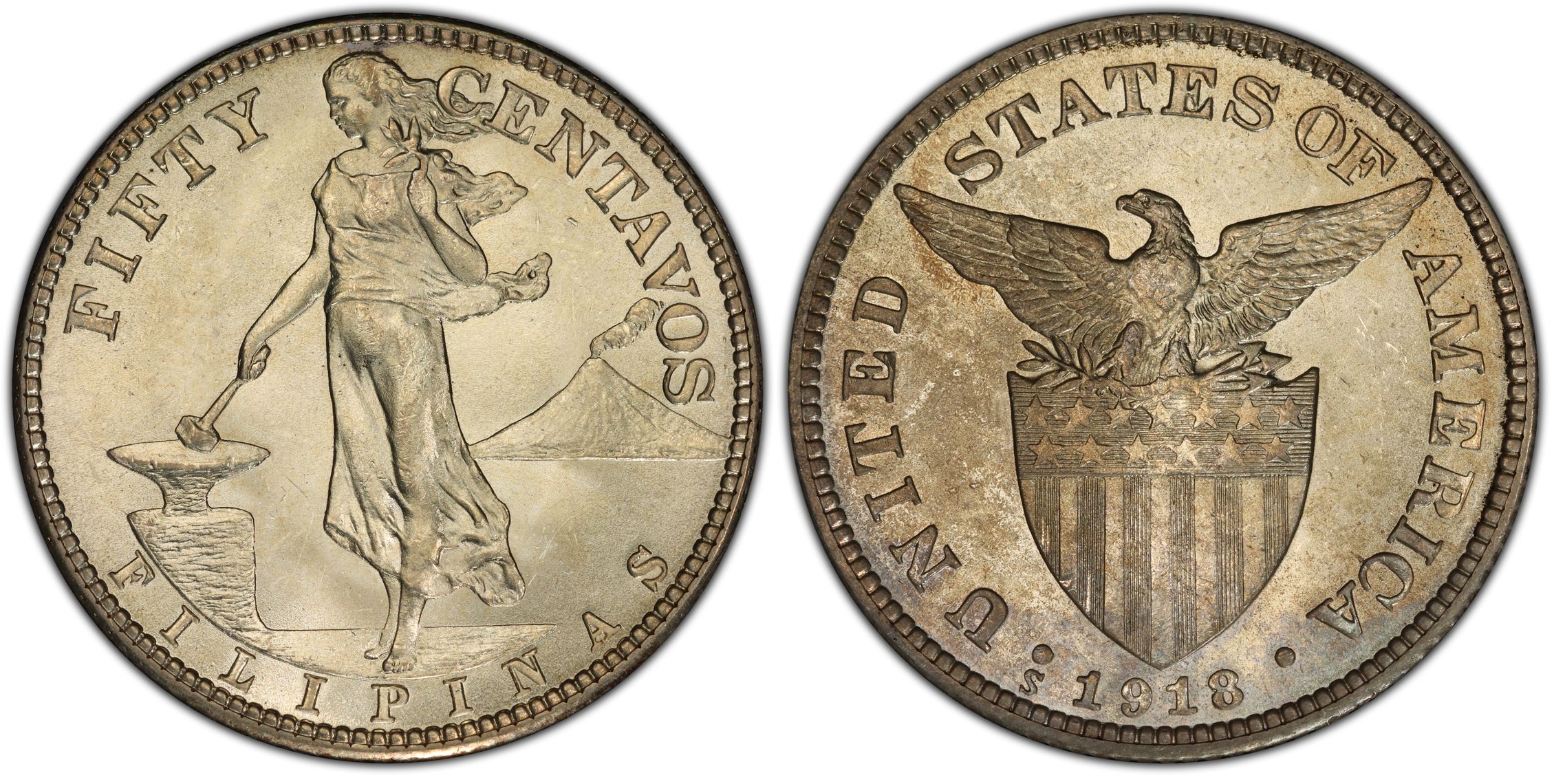 1918 S 50C Regular Strike U.S. Philippines PCGS CoinFacts