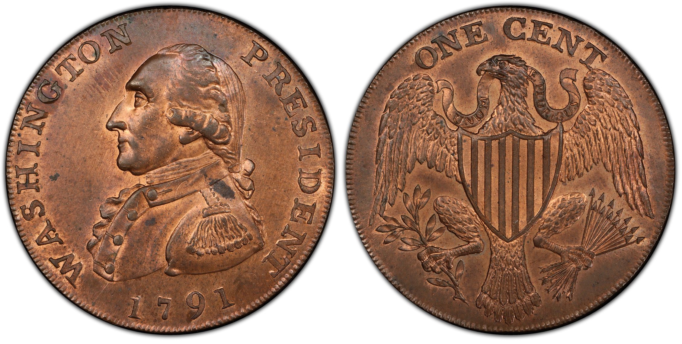 1791 1C Washington, Large Eagle, RB (Regular Strike) Washington Pieces ...