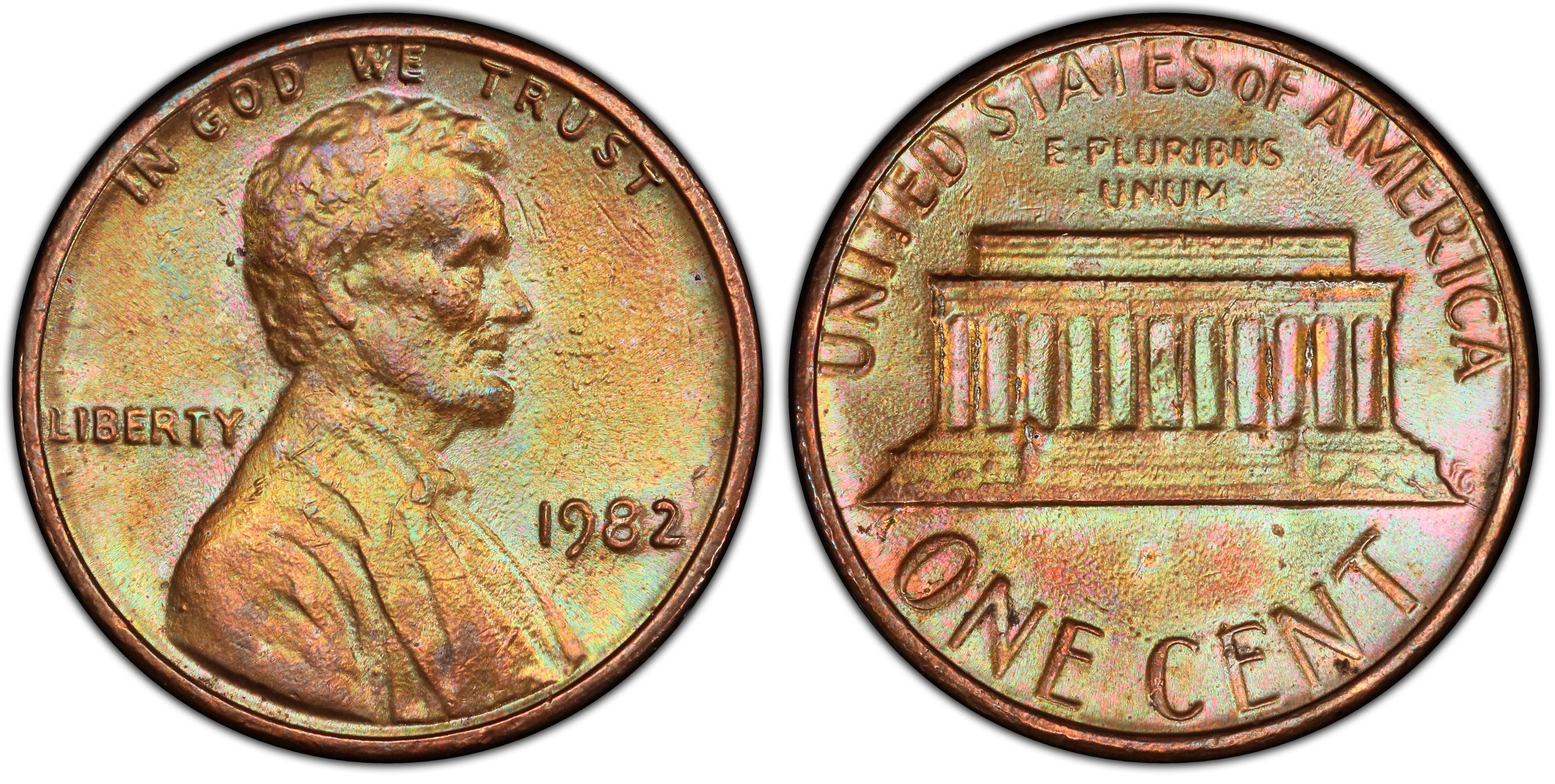 1982 large date Lincoln cent copper penny. Uncirculated in RED MS