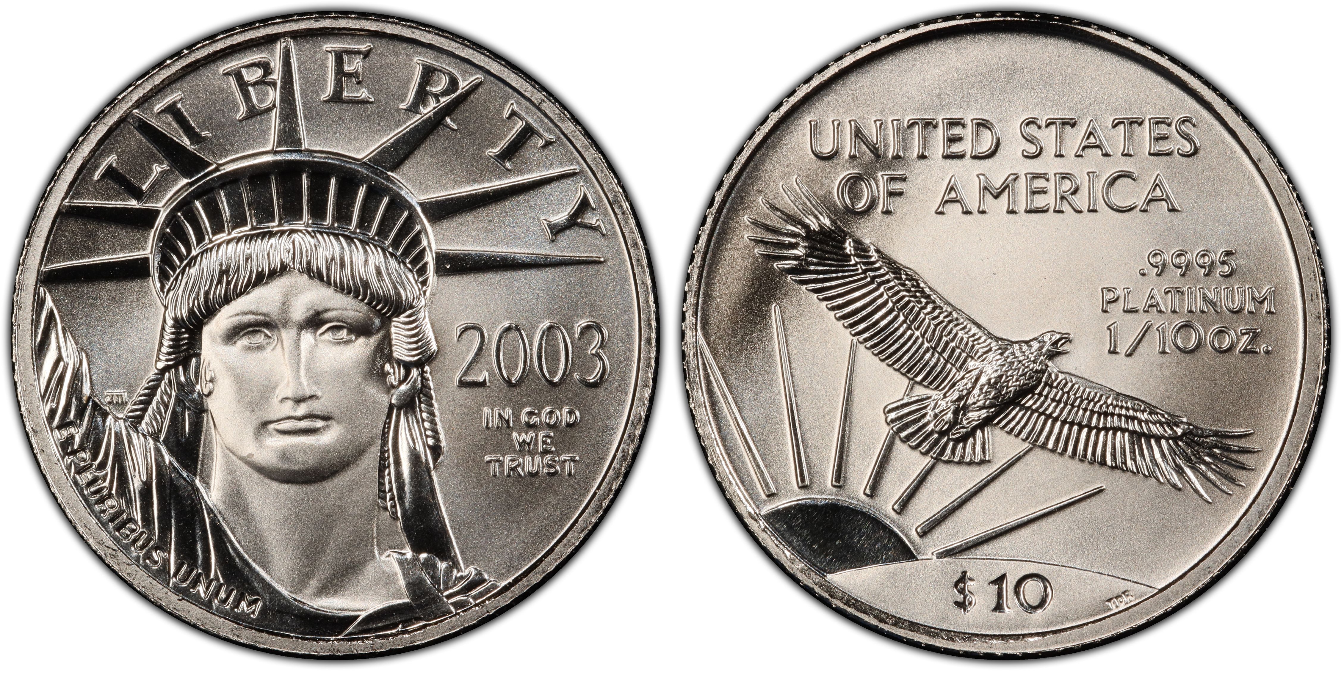 2003 $10 Statue of Liberty (Regular Strike) Platinum Eagles - PCGS
