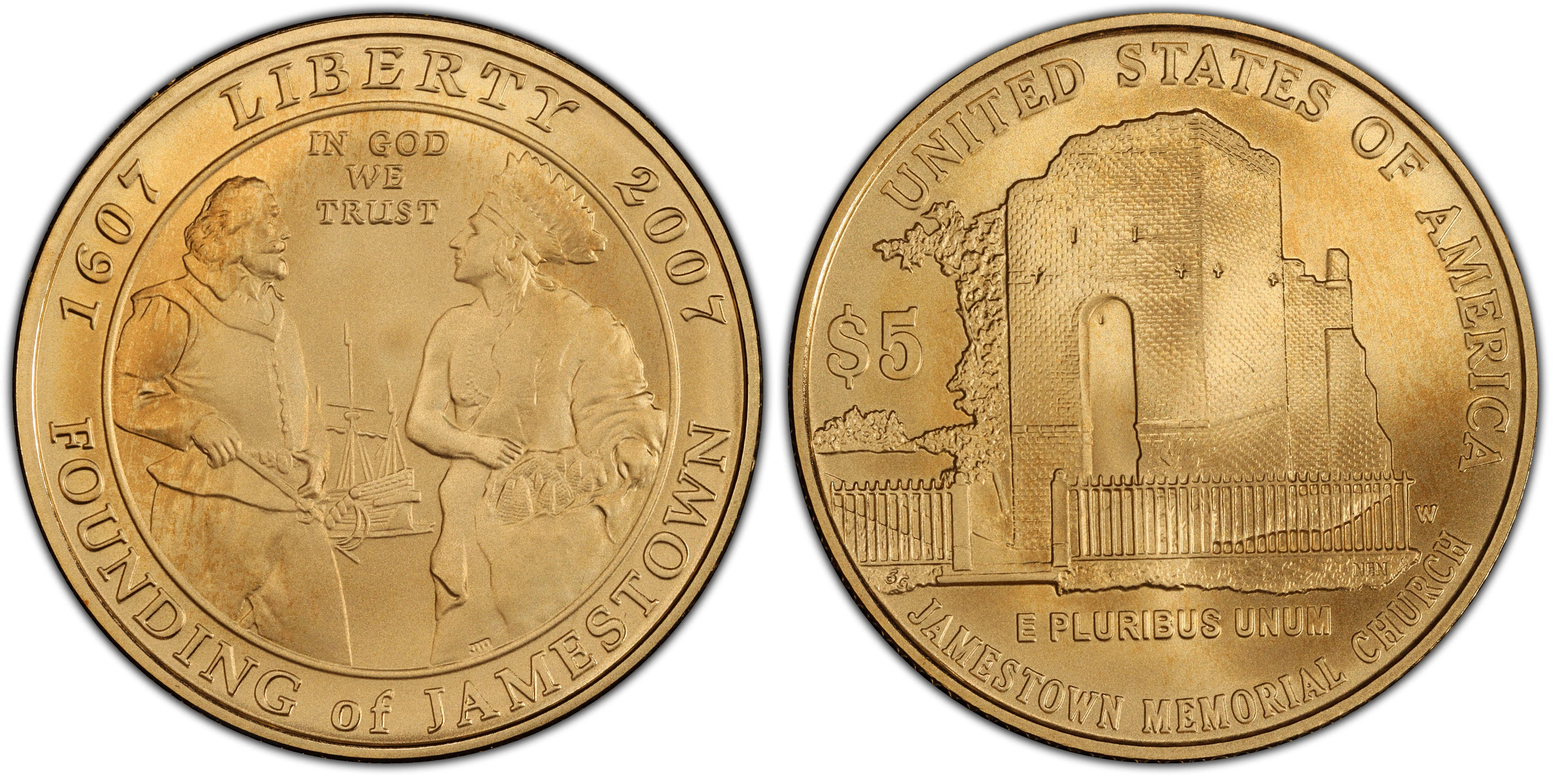 2007-W $5 Jamestown (Regular Strike) Modern Gold Commemorative