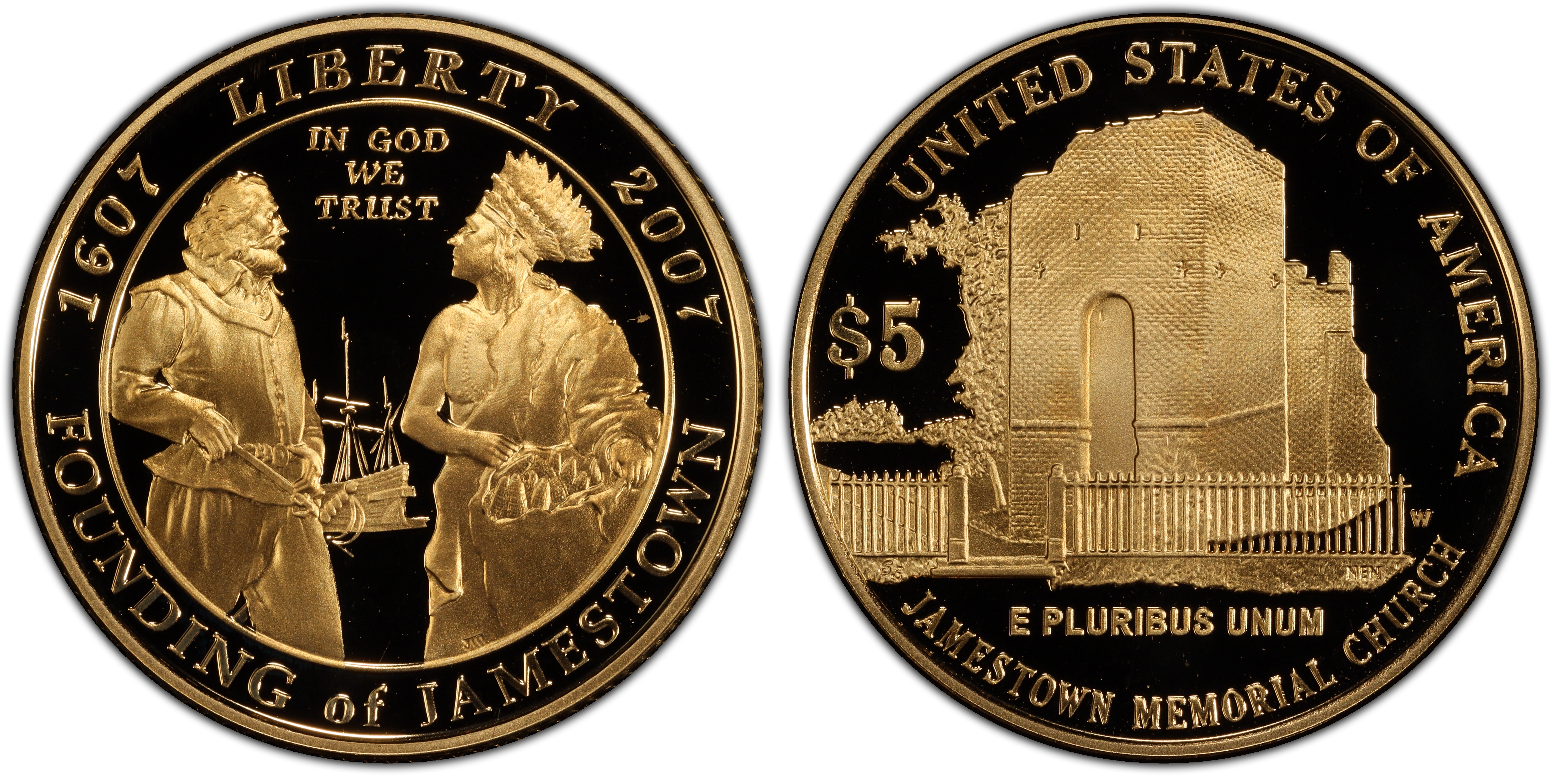 2007-W $5 Jamestown, DCAM (Proof) Modern Gold Commemorative - PCGS