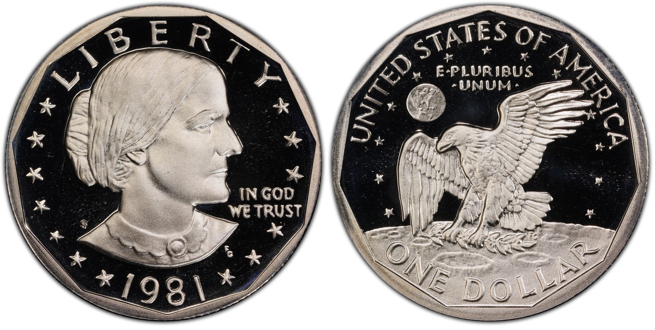 1981-S SBA$1 Type 1, DCAM (Proof) Susan B. Anthony Dollar - PCGS CoinFacts