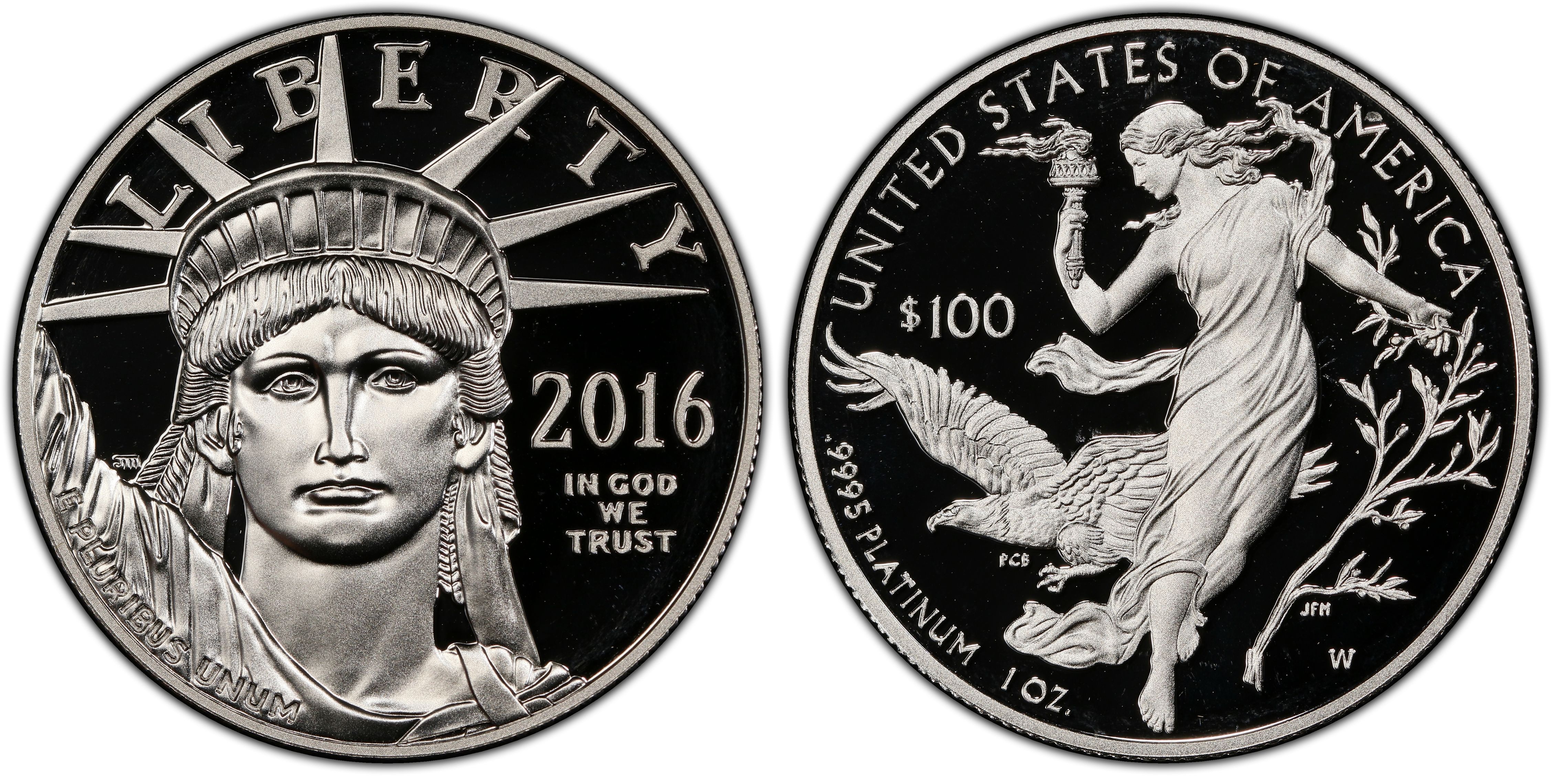 2016-W $100 Statue of Liberty, DCAM (Proof) Platinum Eagles - PCGS