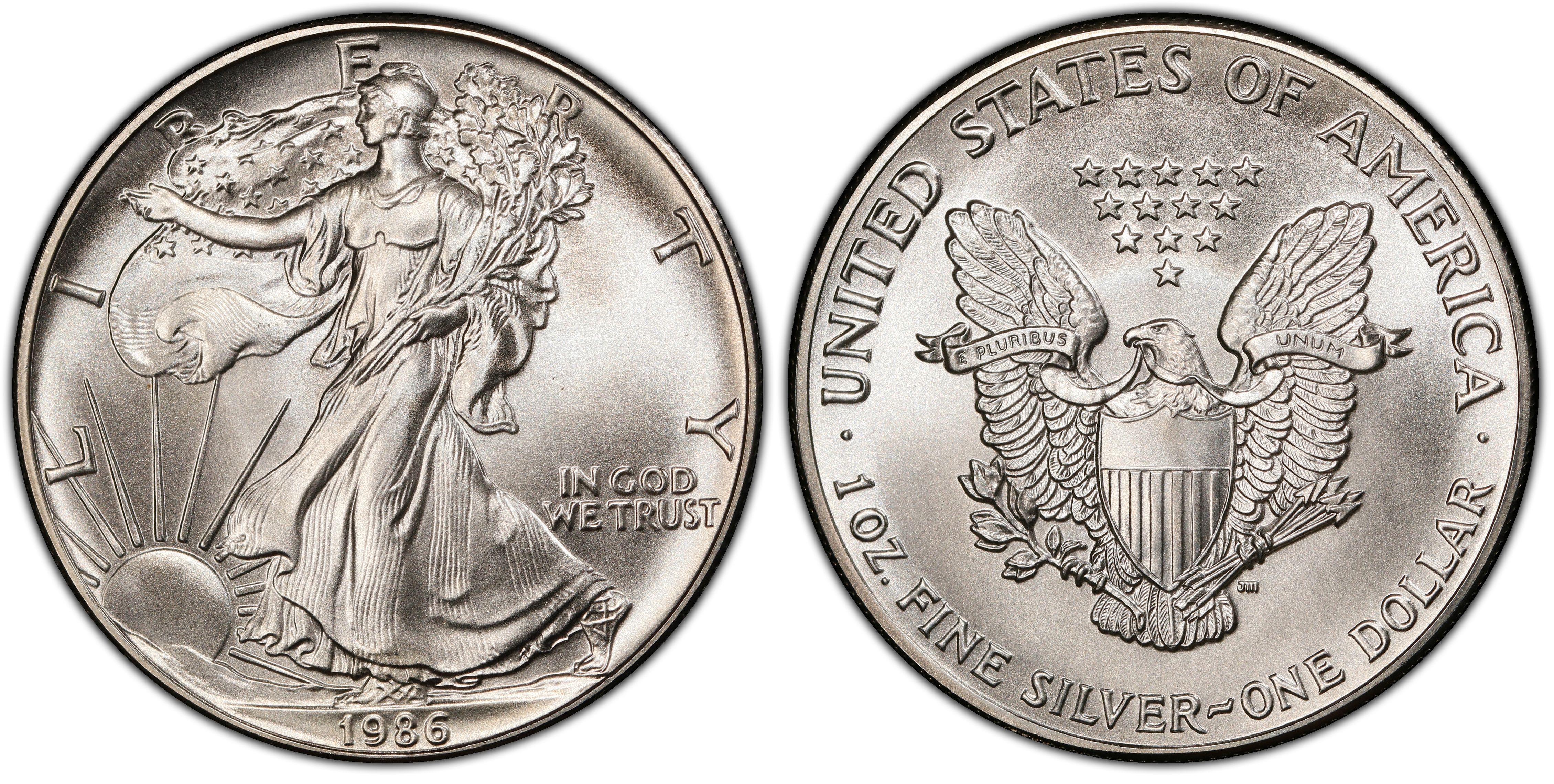 1986 $1 Silver Eagle (Regular Strike) Silver Eagles - PCGS CoinFacts