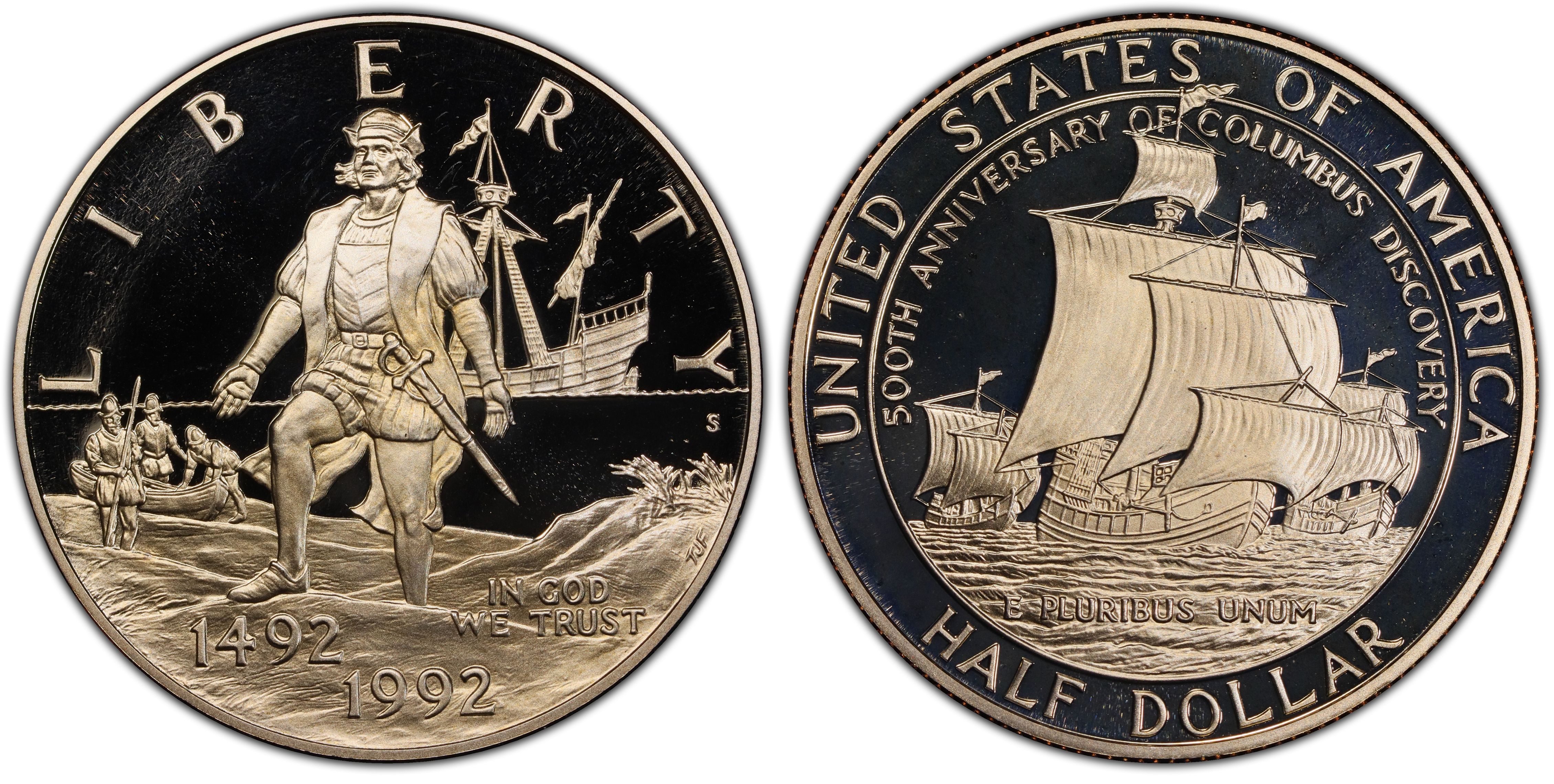 1992-S 50C Columbus, DCAM (Proof) Modern Silver and Clad