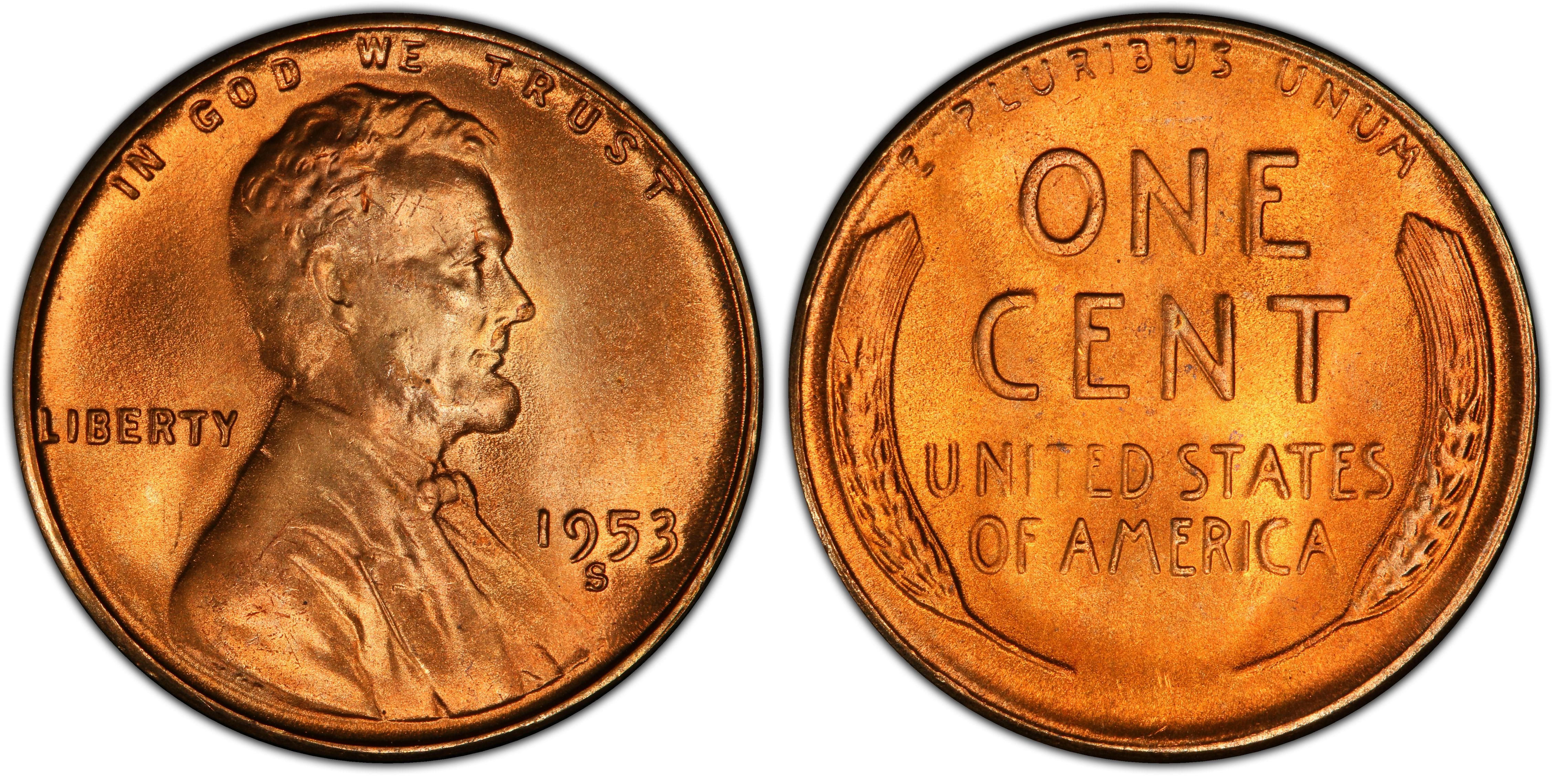 1953-S 1C, RD (Regular Strike) Lincoln Cent (Wheat Reverse) - PCGS