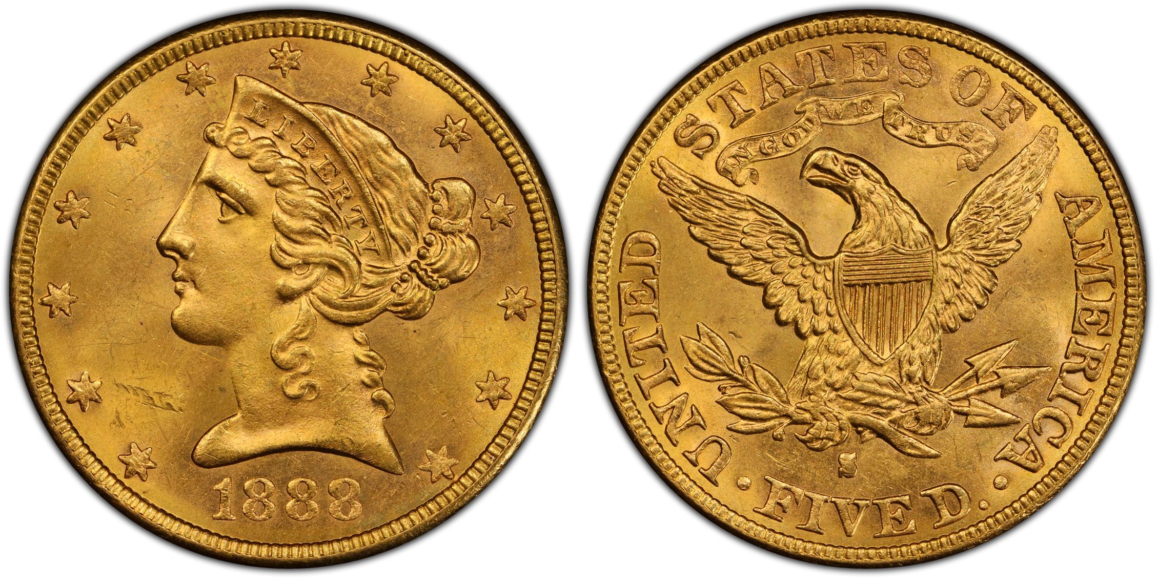 1888-S $5 (Regular Strike) Liberty Head $5 - PCGS CoinFacts