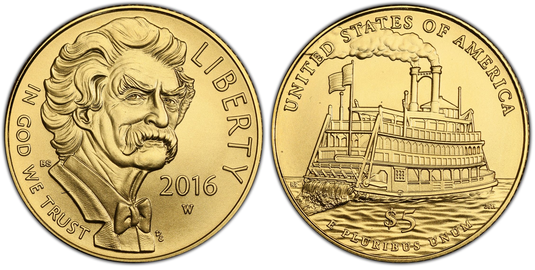 2016 W 5 Mark Twain Regular Strike Modern Gold Commemorative