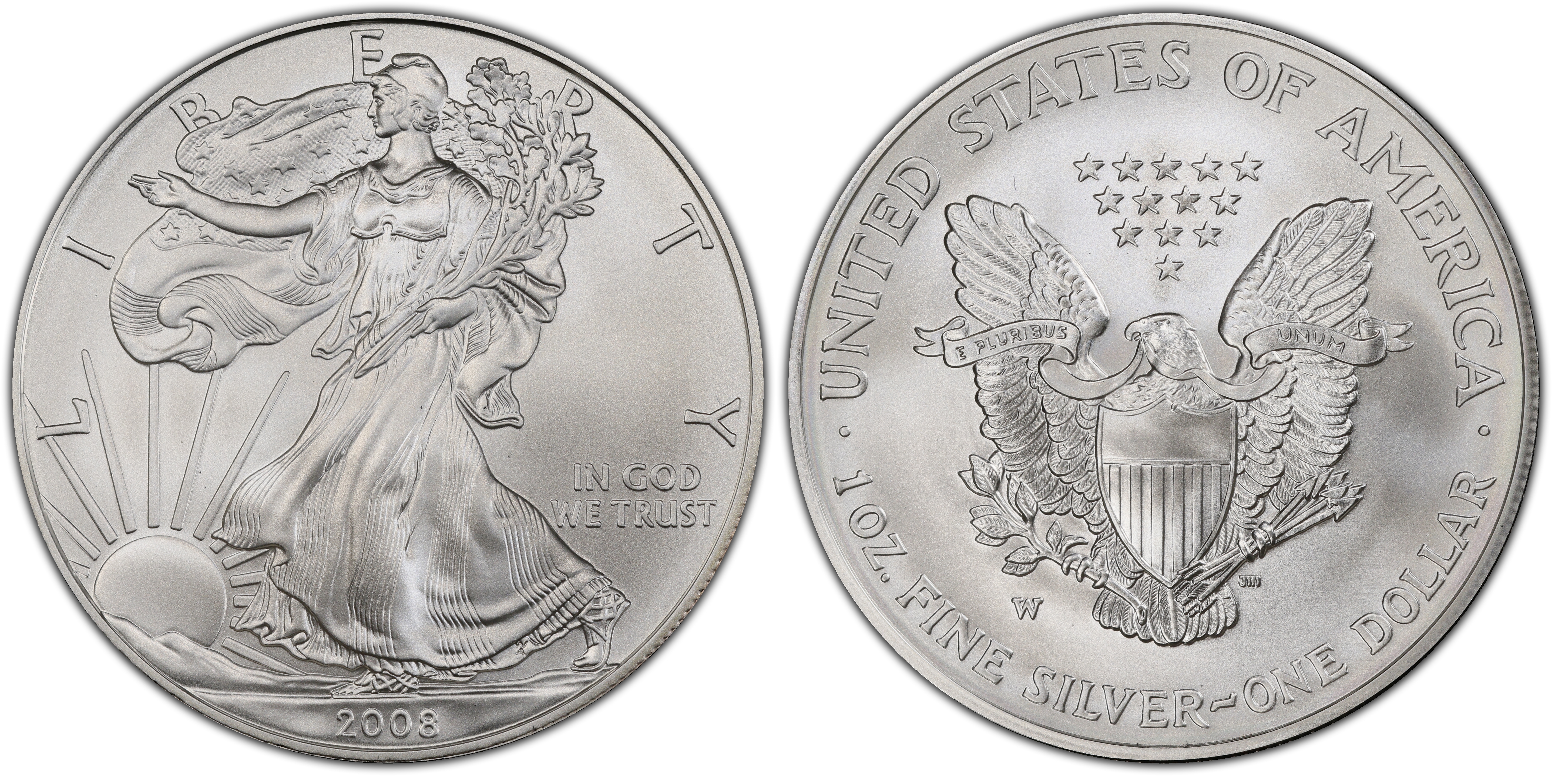 2008-W $1 Burnished Silver Eagle Reverse of 2007 (Special Strike