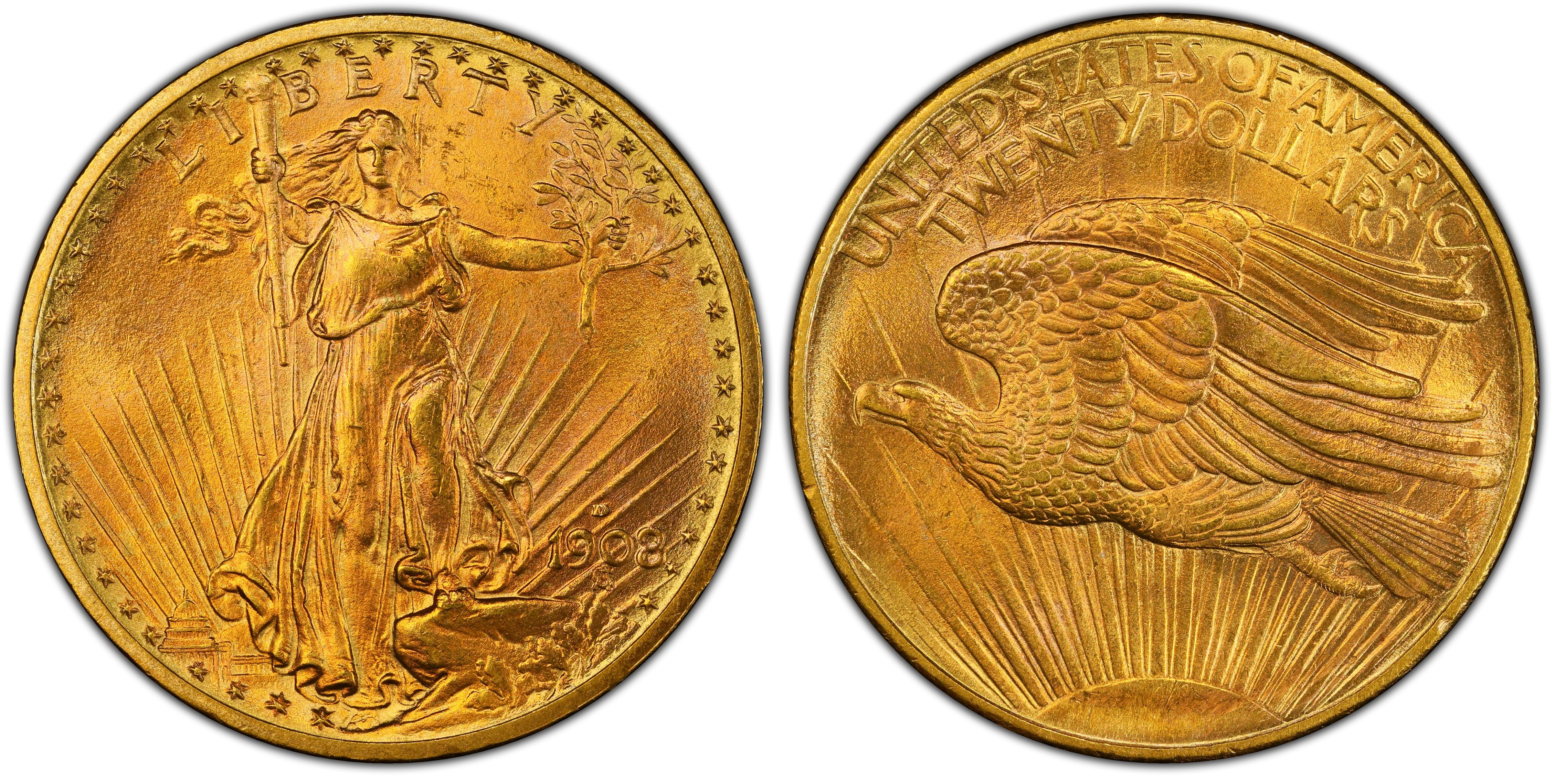 1908-D $20 No Motto (Regular Strike) St. Gaudens $20 - PCGS CoinFacts