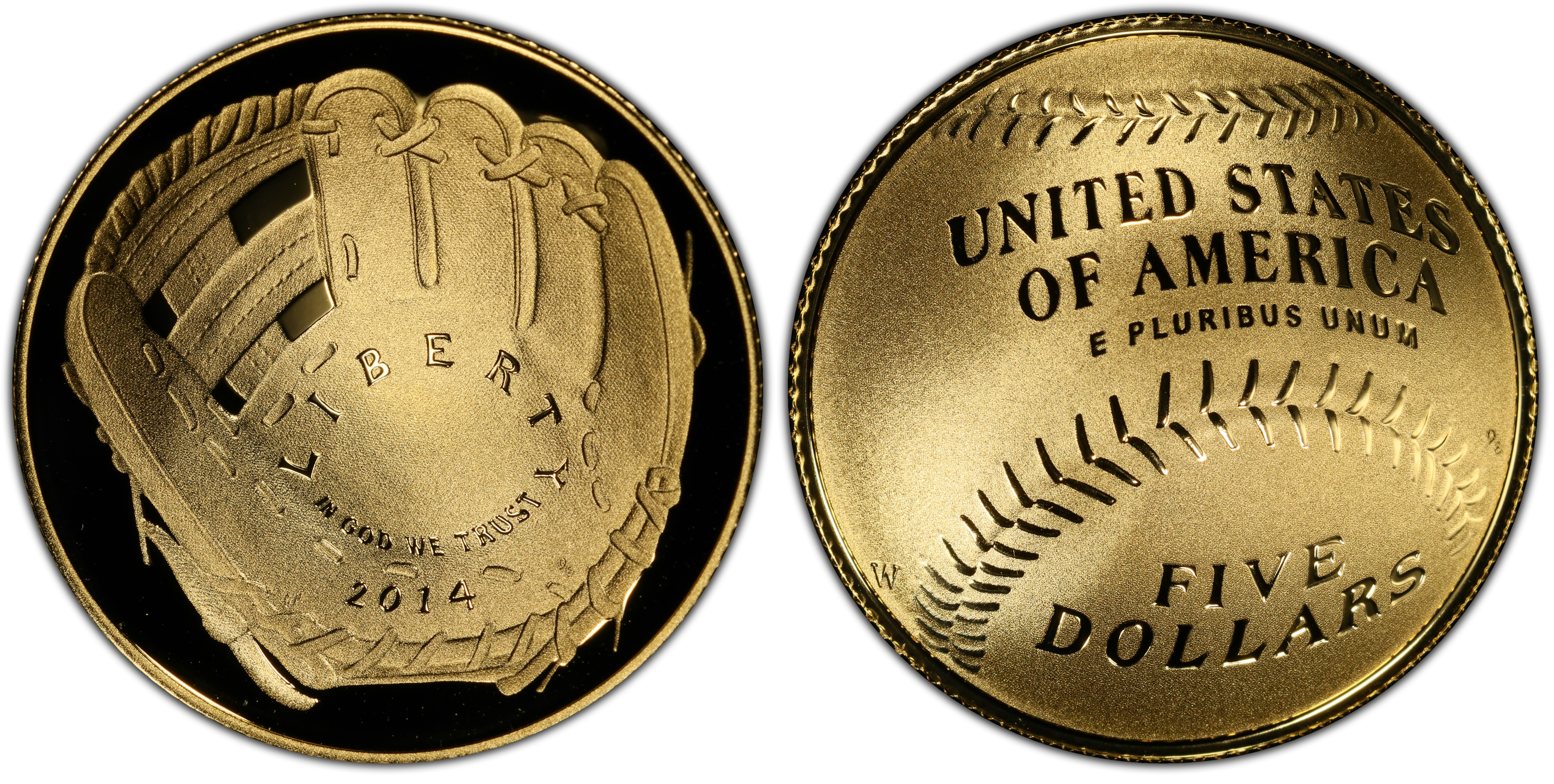 2014-W $5 Baseball Hall of Fame, DCAM (Proof) Modern Gold