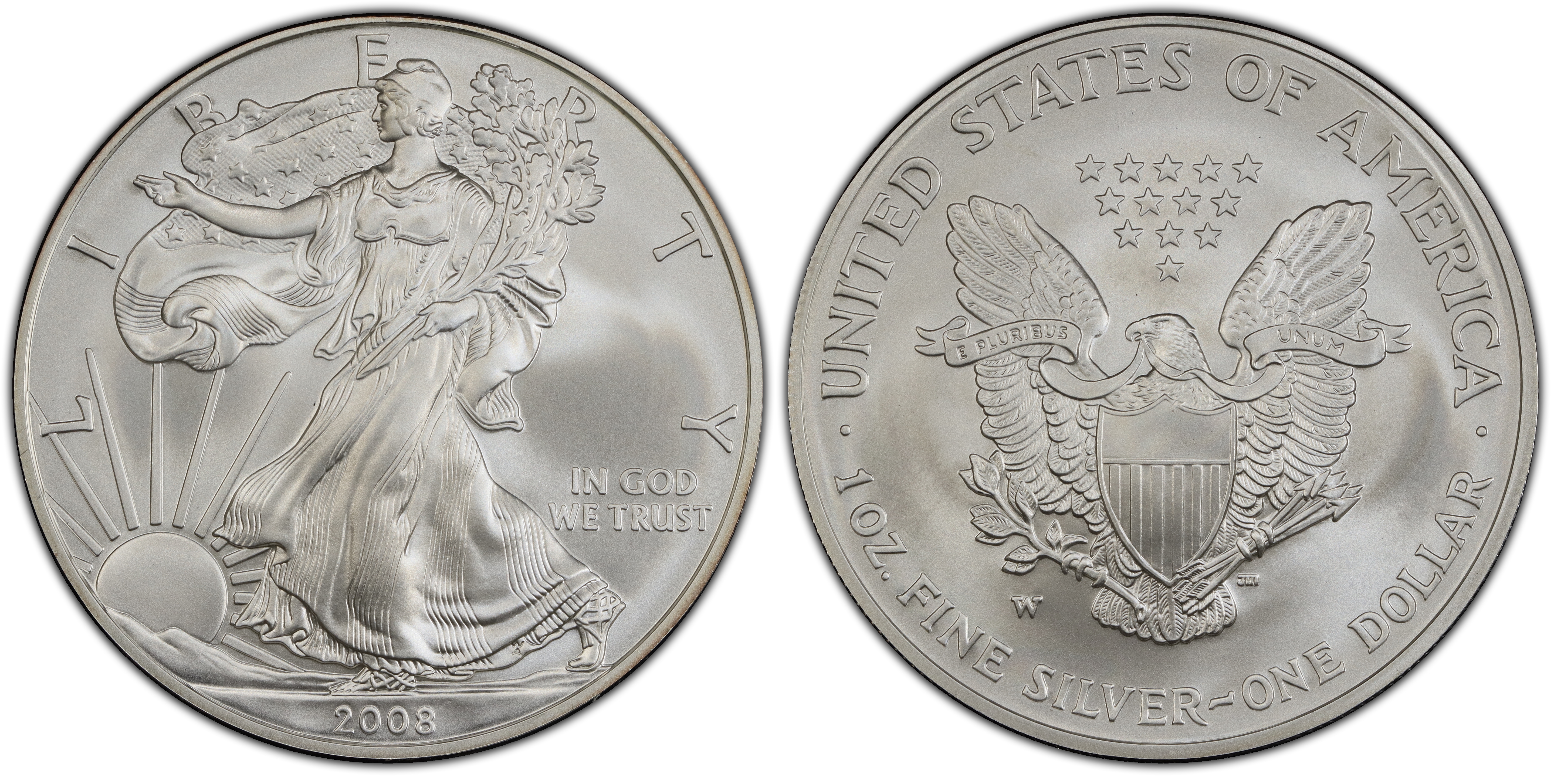 2008-W $1 Burnished Silver Eagle Reverse of 2007 (Special Strike