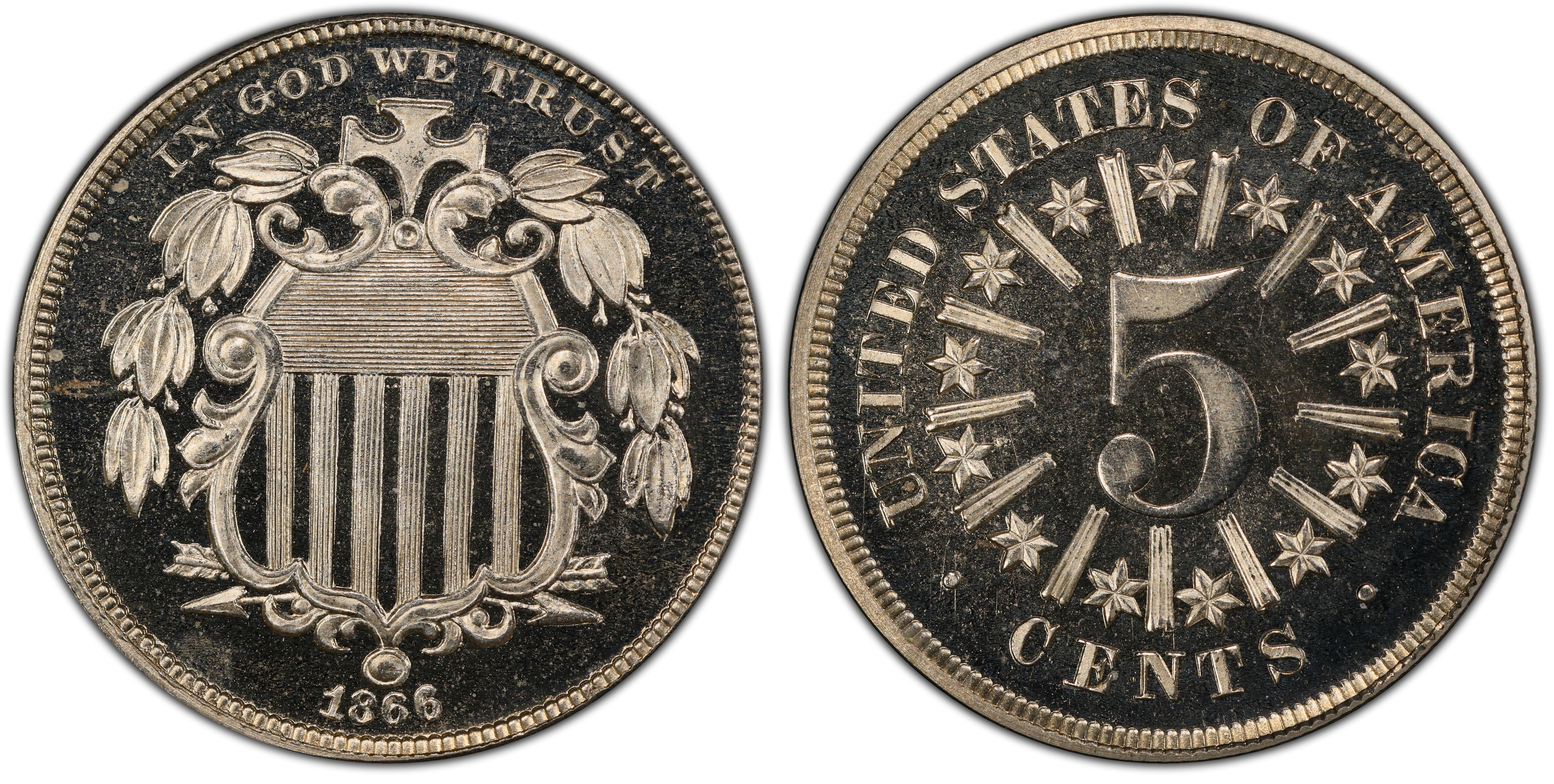 1866 5C Rays, CAM (Proof) Shield Nickel - PCGS CoinFacts