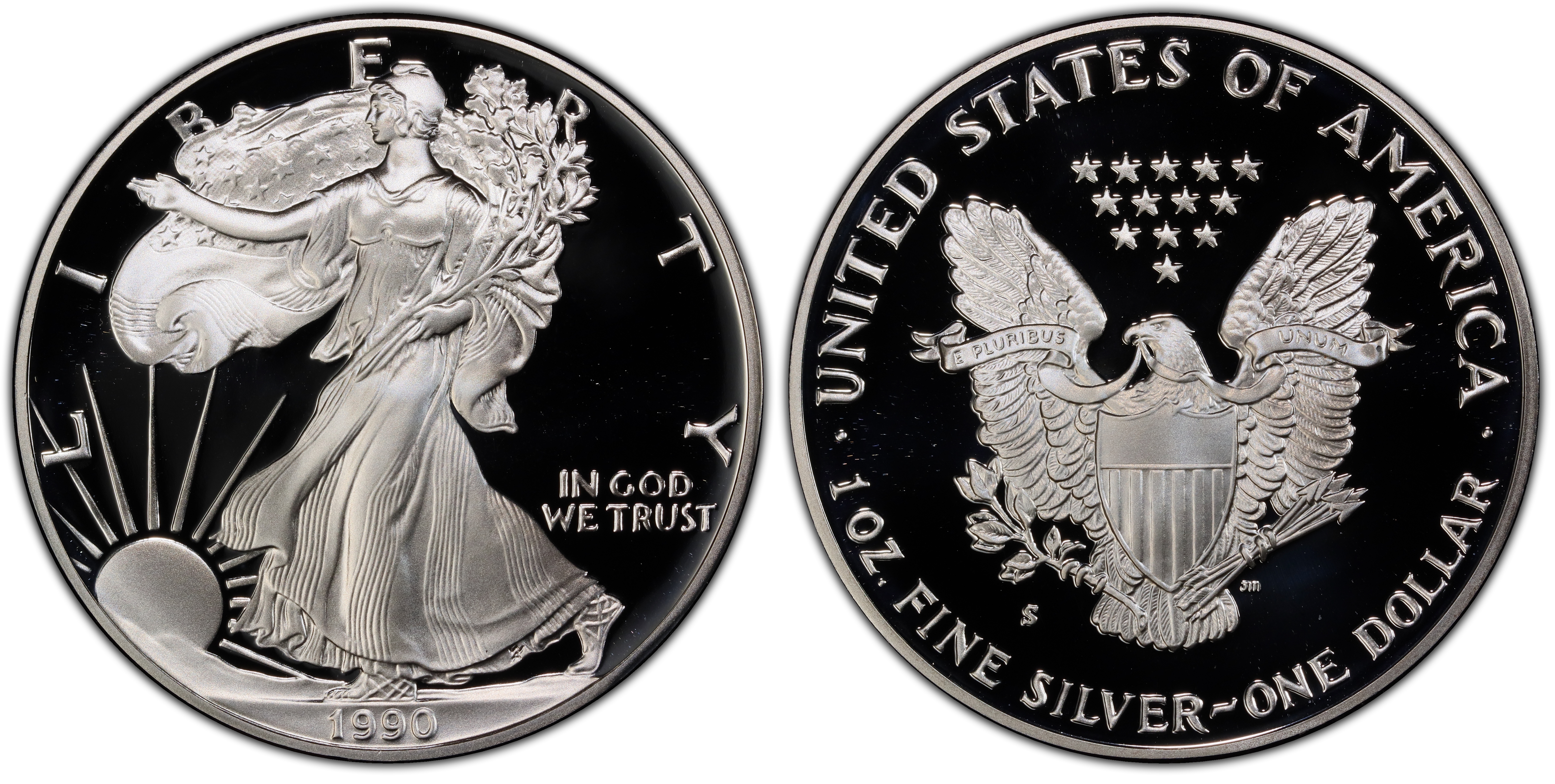 1990 S 1 Silver Eagle DCAM Proof Silver Eagles PCGS CoinFacts