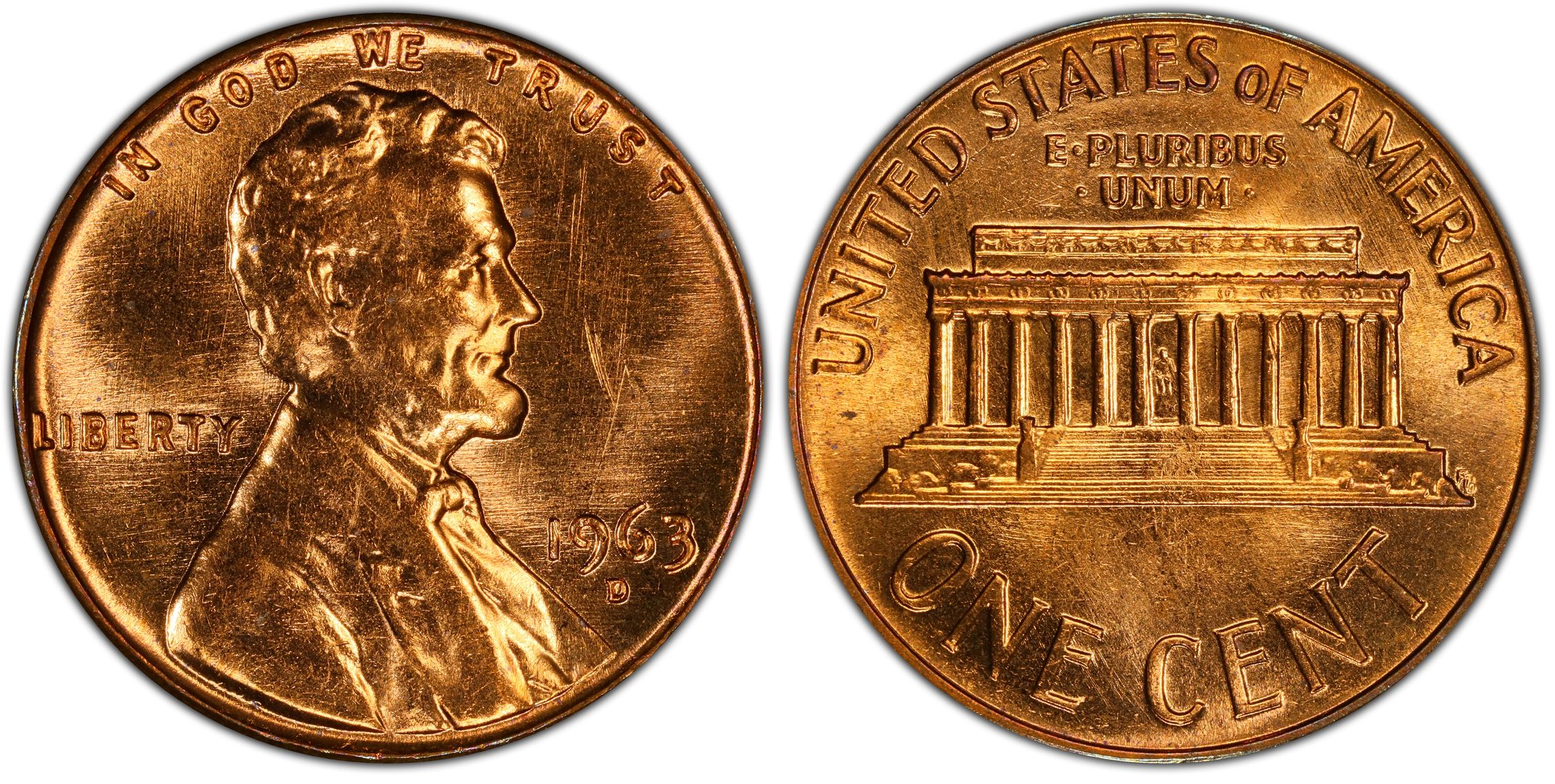 1963 D 1C RD Regular Strike Lincoln Cent Modern PCGS CoinFacts