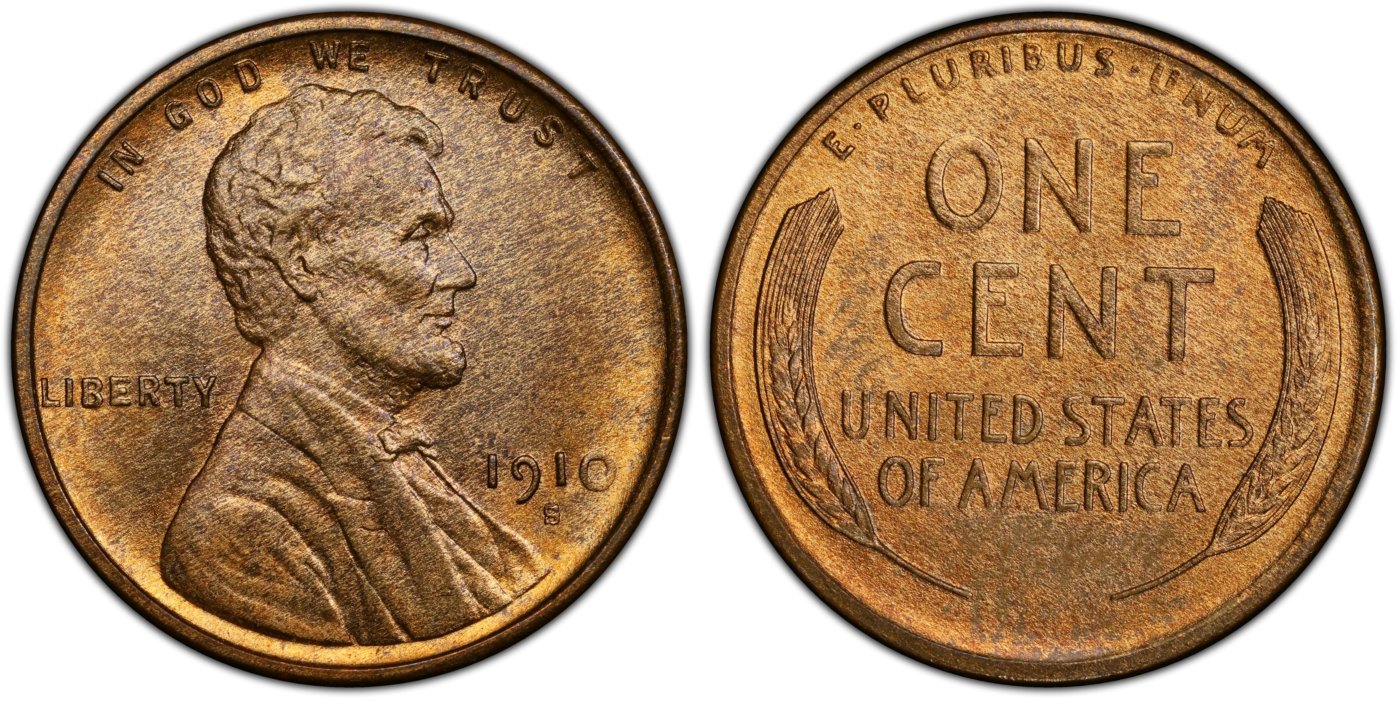 1910-S 1C, BN (Regular Strike) Lincoln Cent (Wheat Reverse) - PCGS CoinFacts