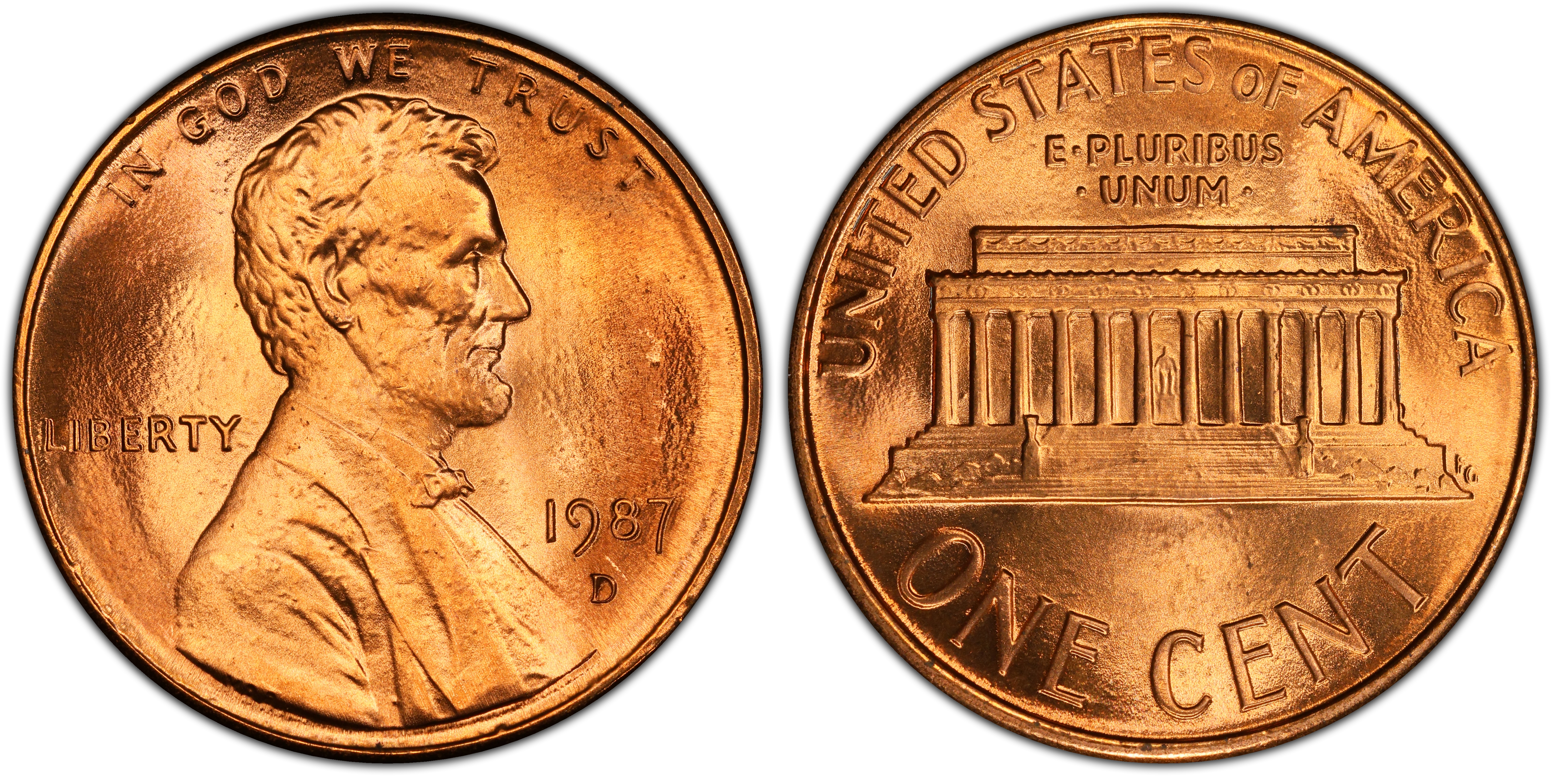 1987-D 1C, RD (Regular Strike) Lincoln Cent (Modern) - PCGS CoinFacts