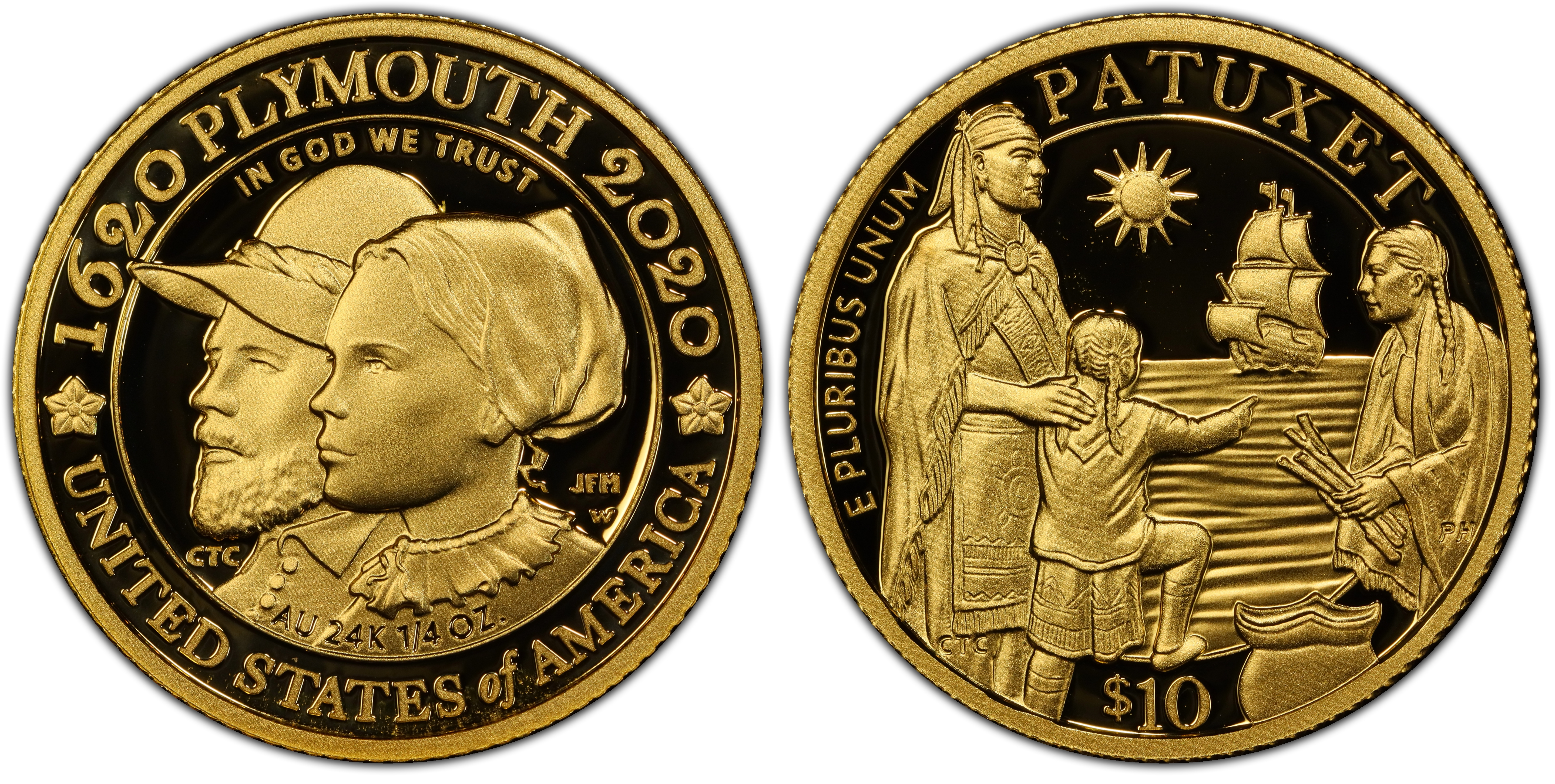 2020-W $10 Mayflower 400th Anniversary, DCAM (Proof) Modern Gold