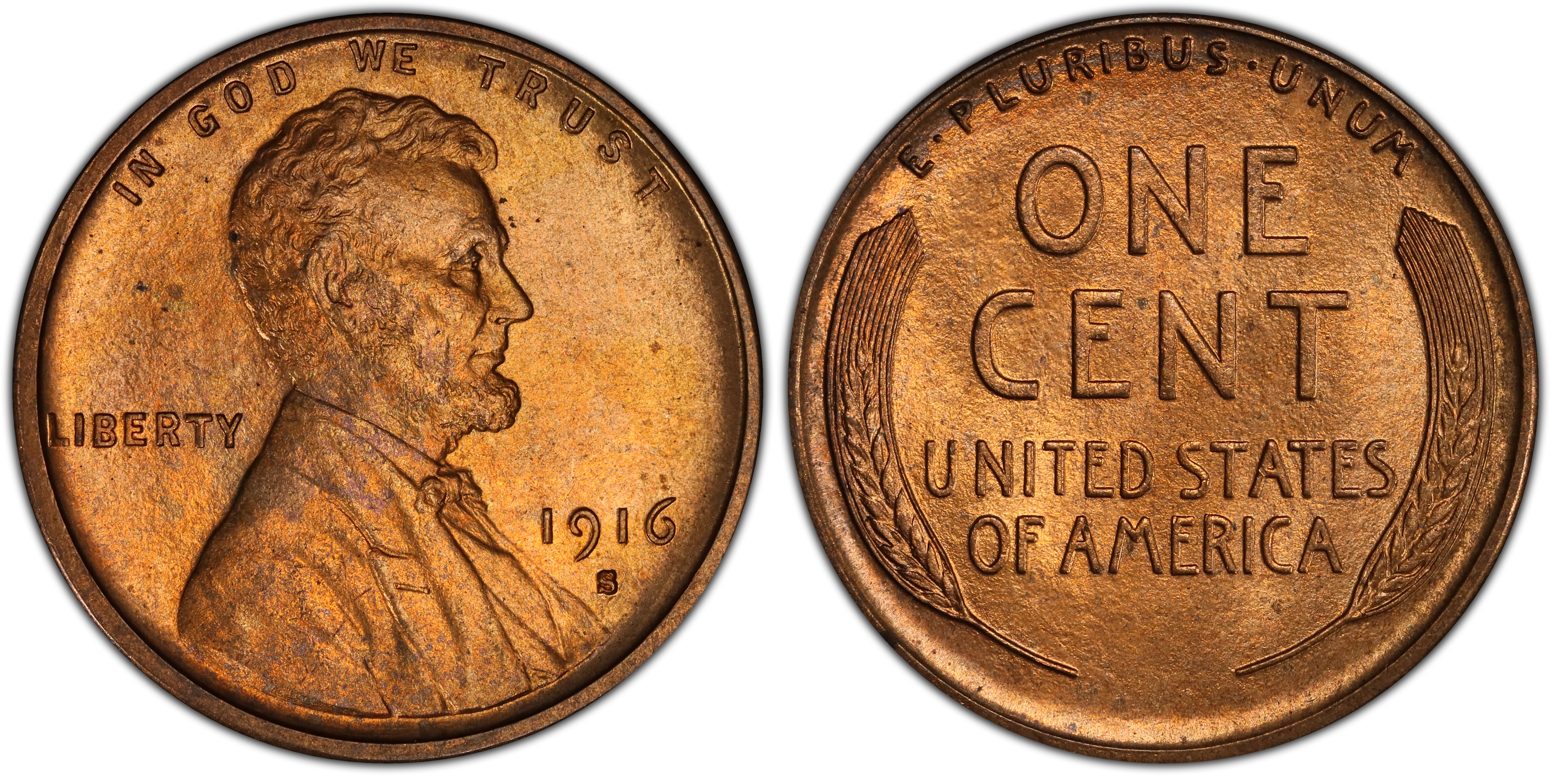 1916-s 1c, Rd (regular Strike) Lincoln Cent (wheat Reverse) - Pcgs 