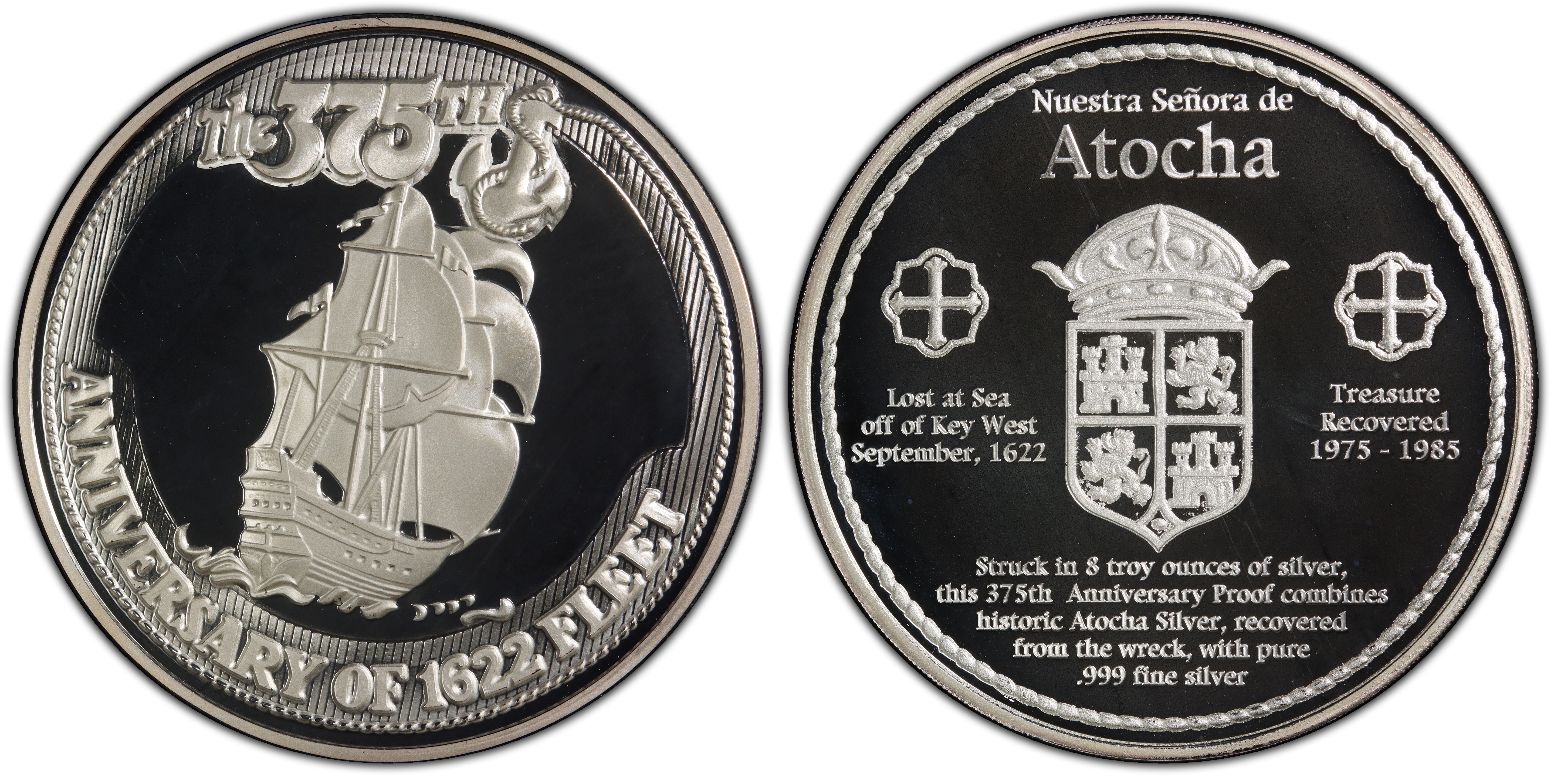 (1997) Medal Atocha - 375th Anniversary of Sinking 8 oz Ag, DCAM (Proof ...